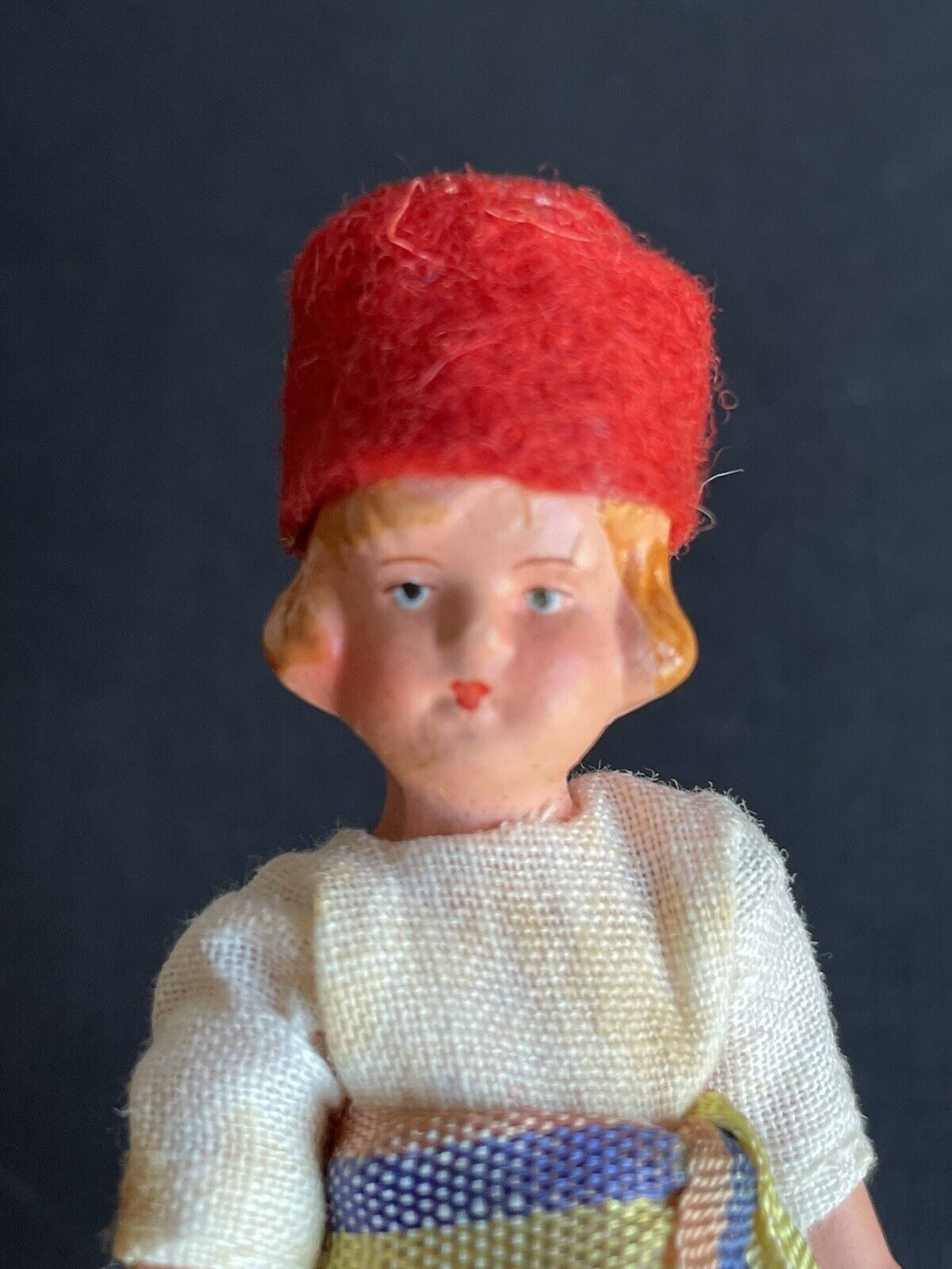 Pair of Antique German Hertwig All Bisque Miniature Dollhouse Boy and Girl Dolls