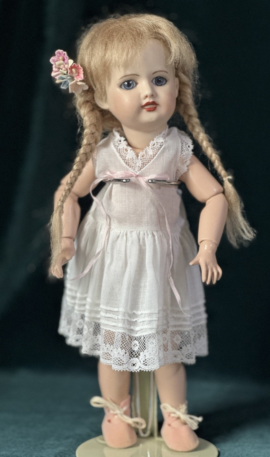 Porcelain/Composition 11” Reproduction of Antique French Bleuette Doll Blonde