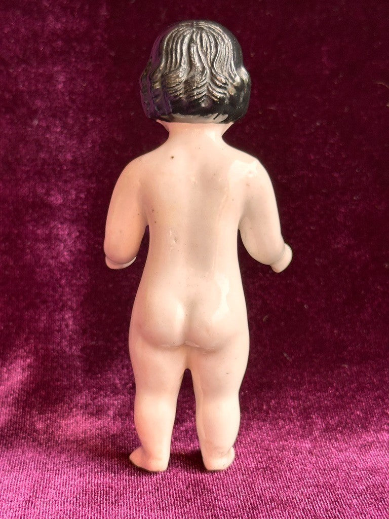 Antique German 4.25” Frozen Charlotte Pink Tint Covered Wagon China Doll