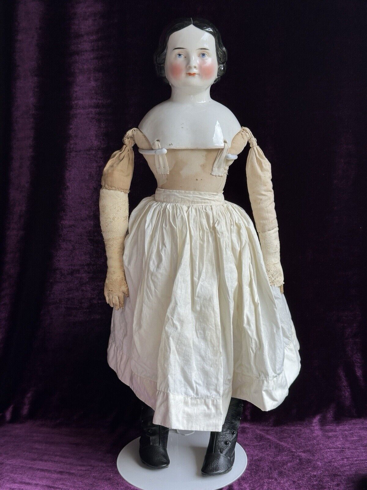 Antique German 23” Kister Flat Top High Brow China Shoulder Head Doll