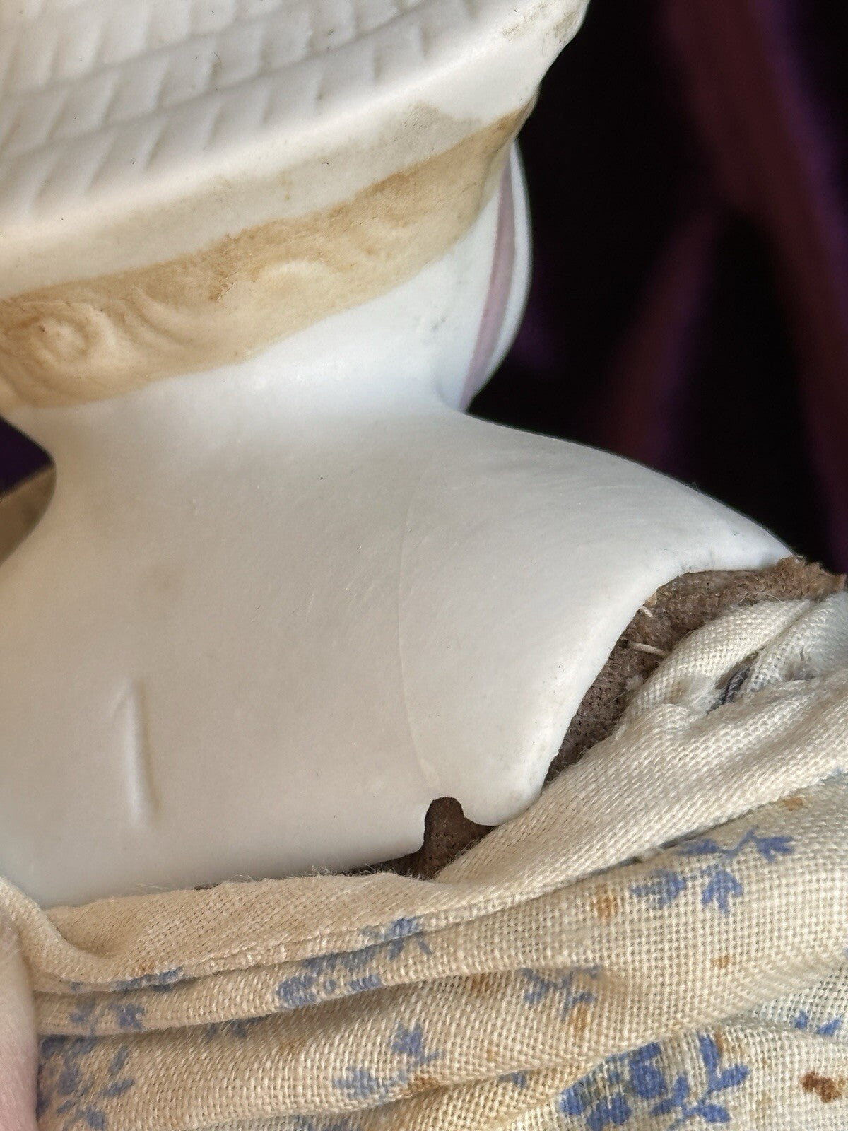 Antique German 12” Hertwig Molded Bonnet Parian Bisque Head China Doll
