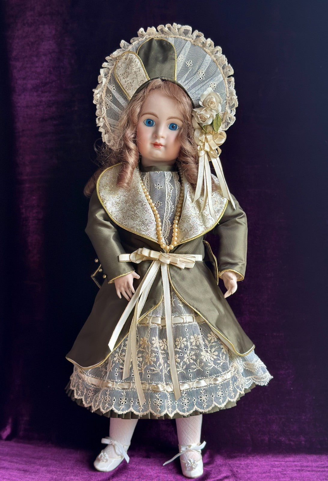Porcelain Composition 24” Reproduction of Antique French Jumeau Doll with Tag