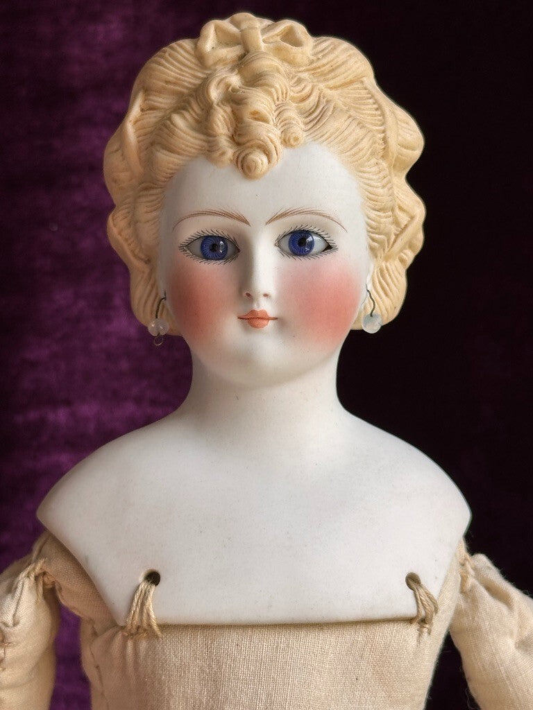Very Rare 16” Antique German Glass Eyes Parian China Bisque Head Fashion Doll