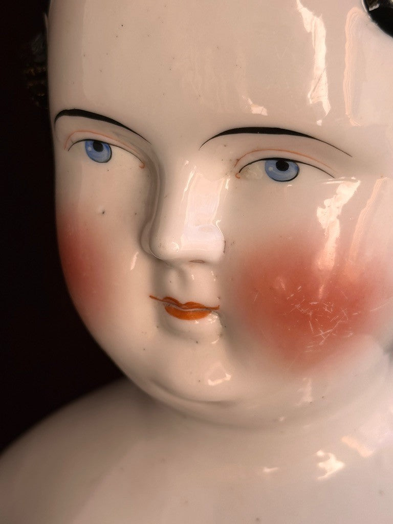 Lot of 2 Large Antique German Flat Top Highbrow China Dolls Shoulder Heads Only