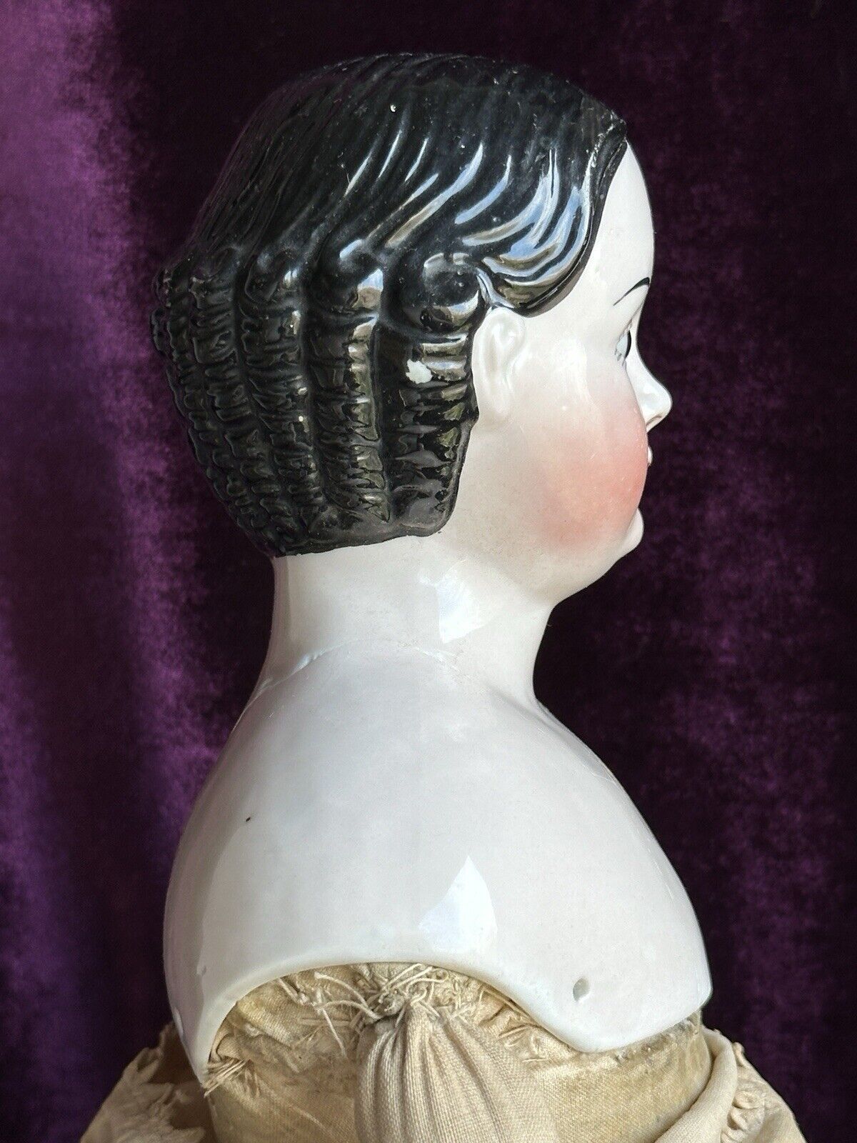Rare Antique German 21” Covered Wagon China Doll with Glass Eyes