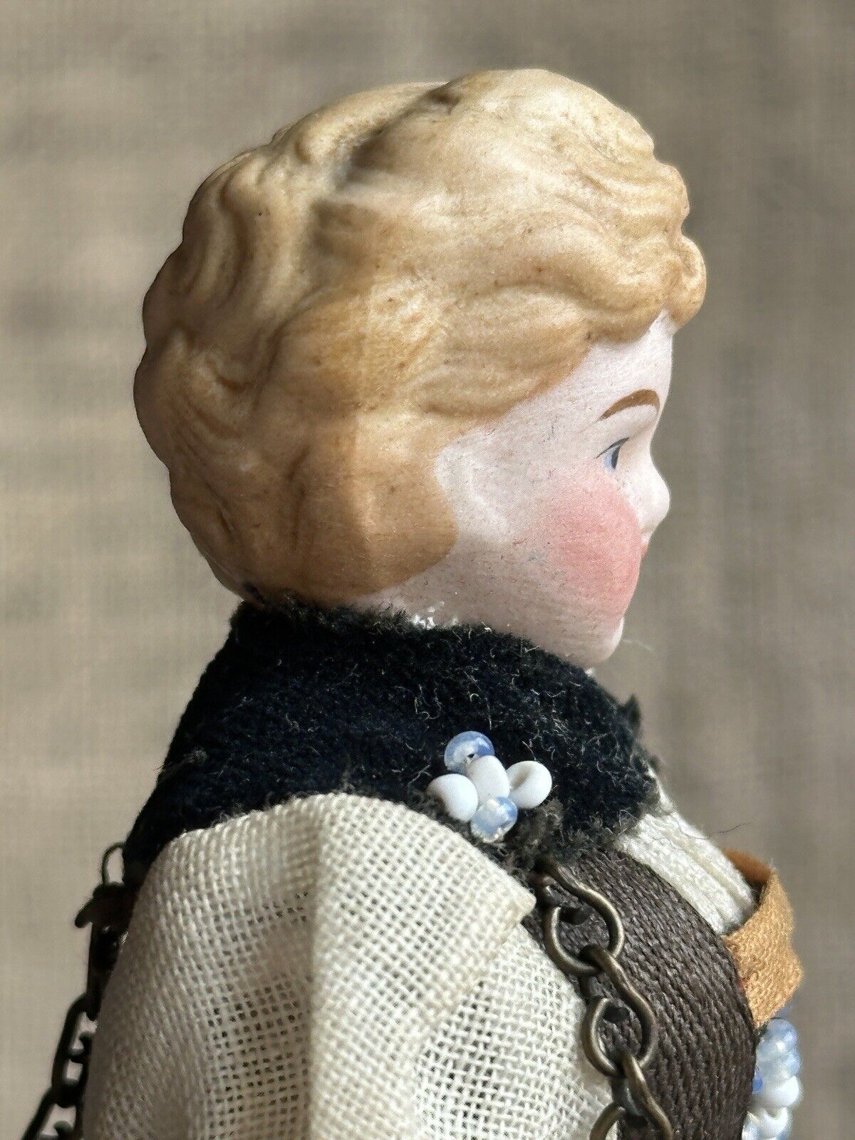Antique German Miniature Dollhouse 5.75” Bisque Head Parian Girl Doll