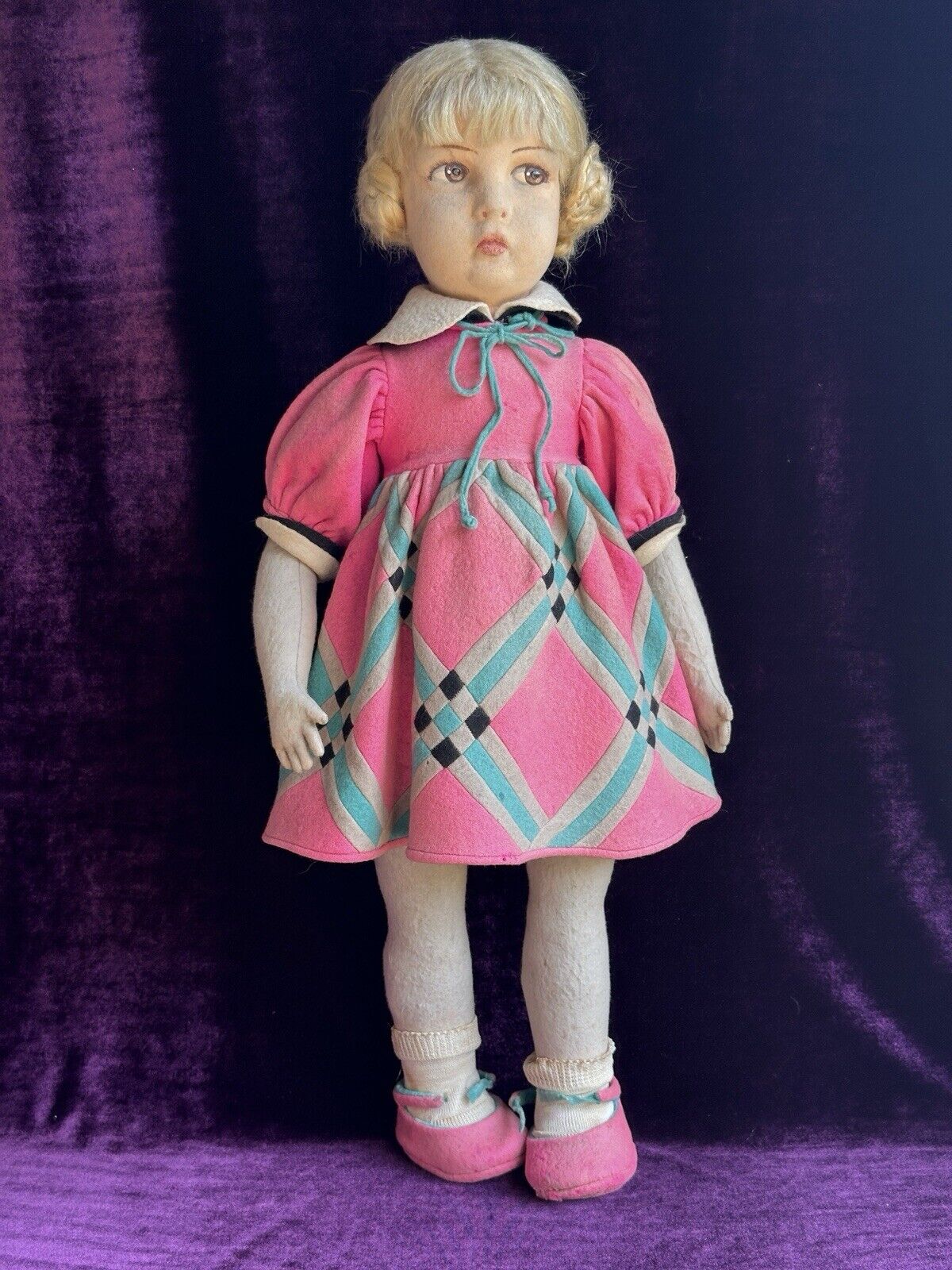 Large Vintage Early Italian 23” Lenci 109 Series Felt Cloth Girl Doll