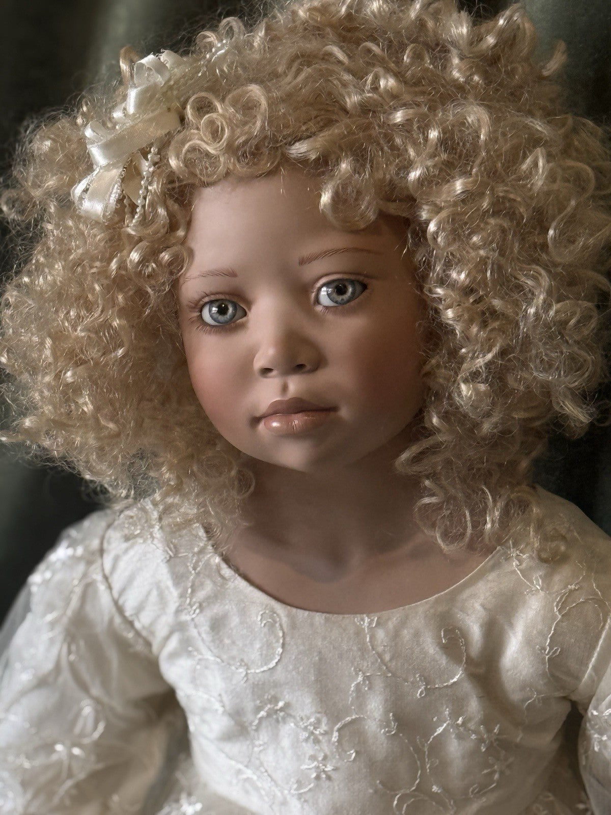 Lifelike 37” Collectible Porcelain Doll “Hilary” (?) by Christine Orange Box