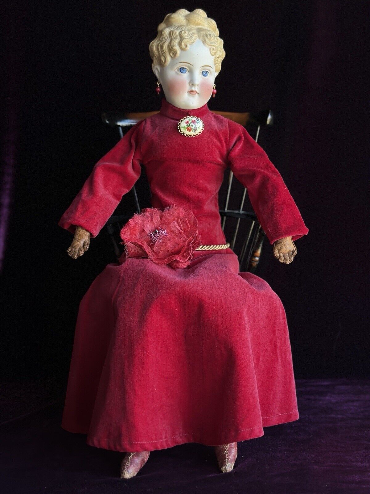 Very Rare Antique German 22” Parian Bisque Turned Head Pierced Ears Lady Doll