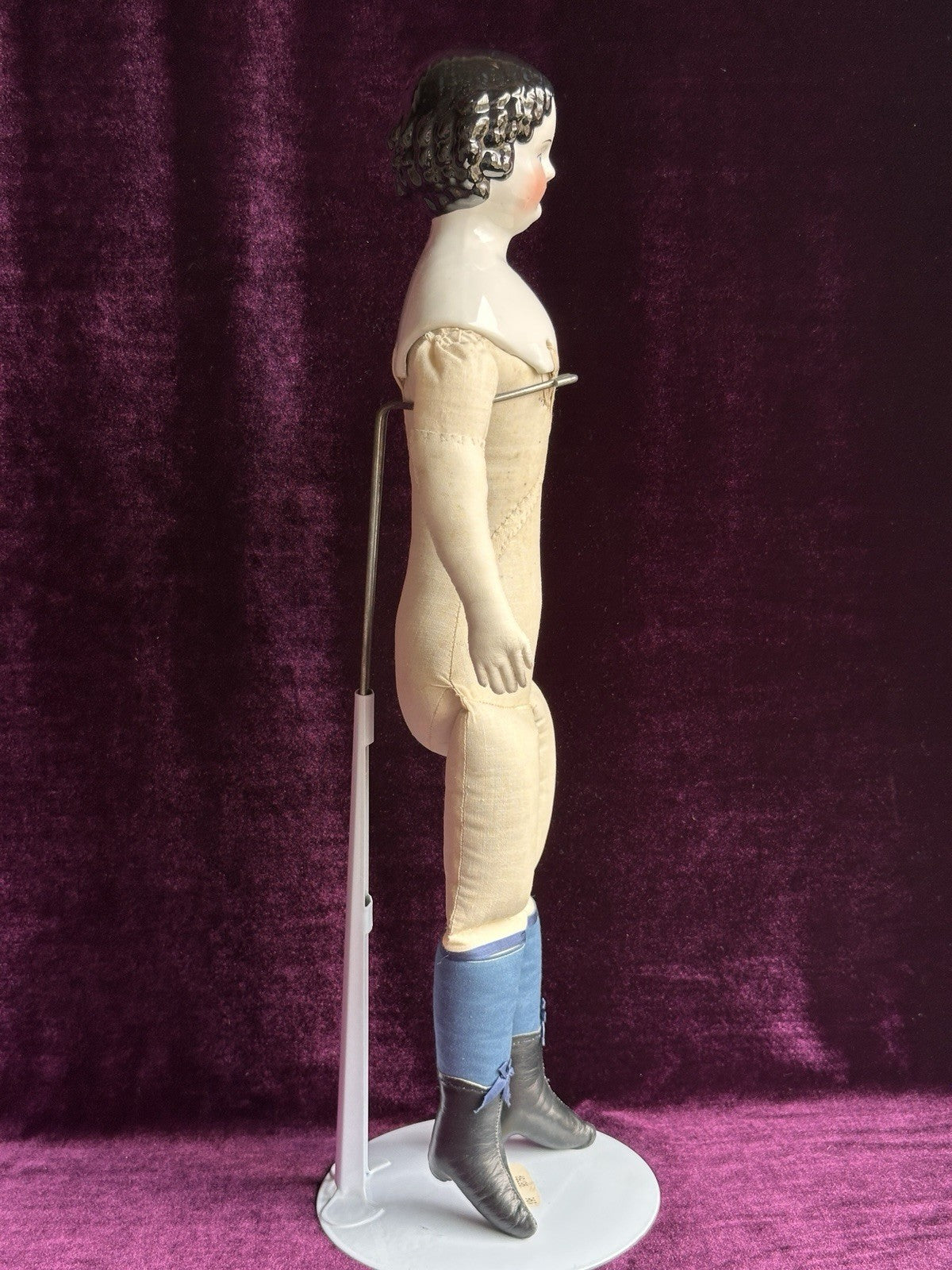 Antique German 19” Flat Top Highbrow Three Holes China Shoulder Head Doll