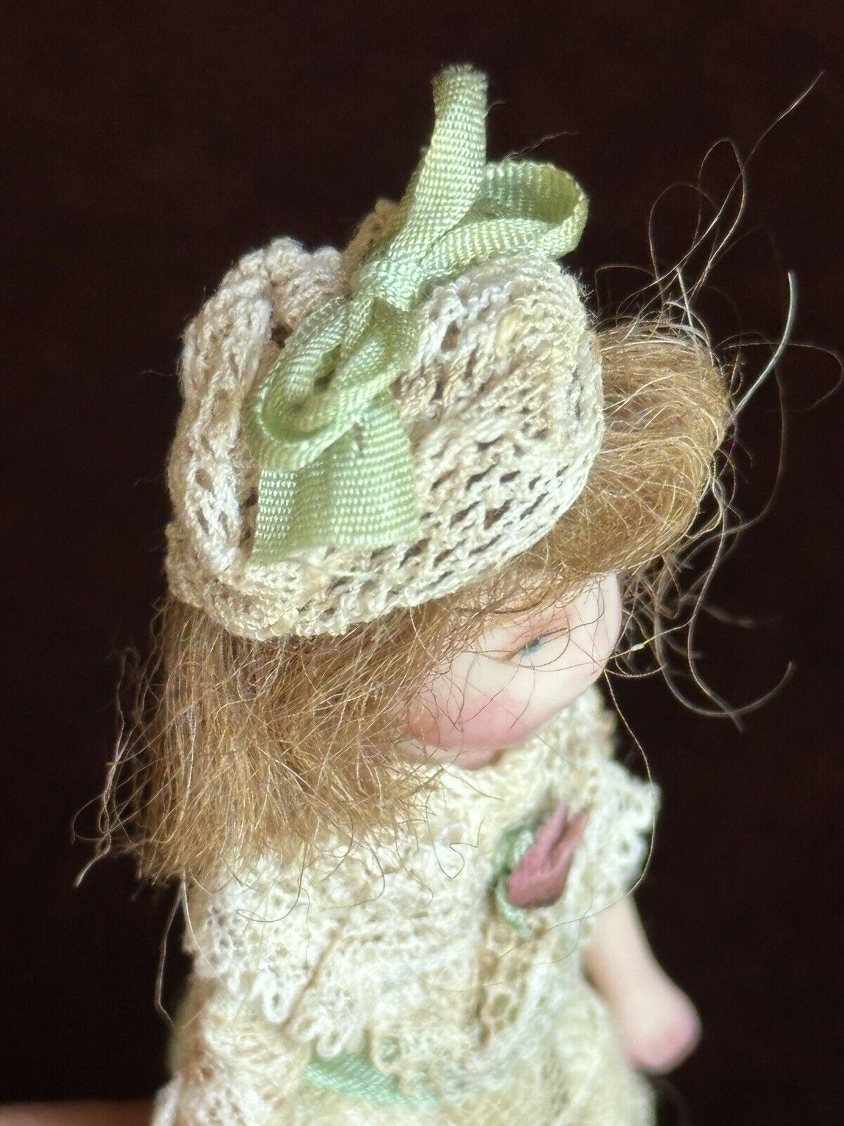 Artist Signed 3” Polymer Clay (?) Miniature Dollhouse Doll with Accessories