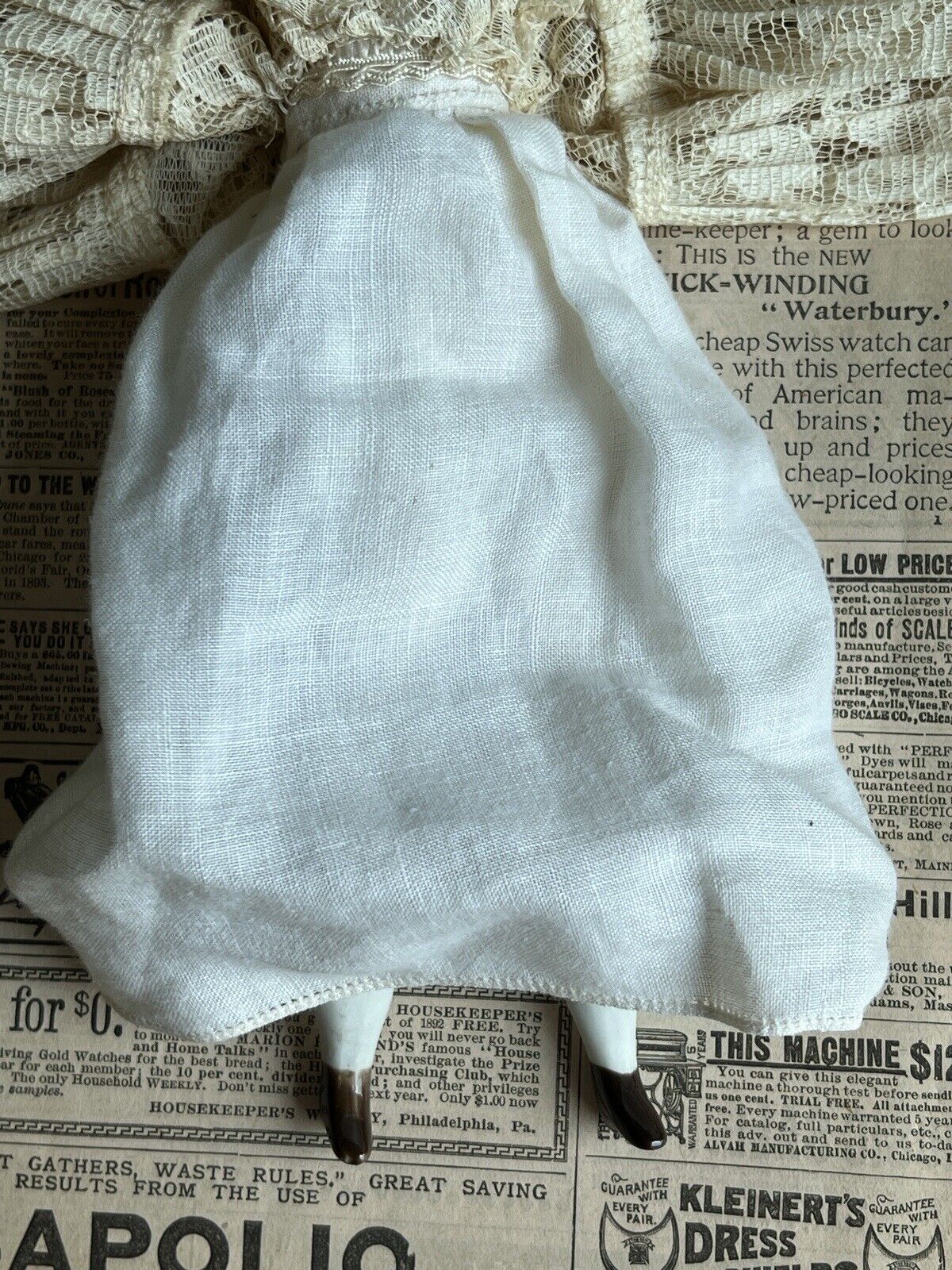 Antique German 9” Hertwig Miniature China Shoulder Head Doll