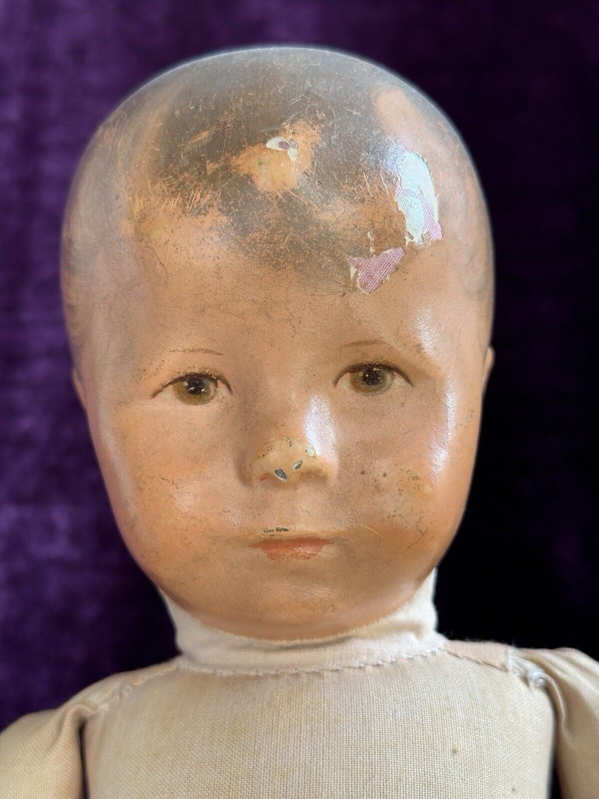 Antique German 18” Early Kathe Kruse Hampelchen Cloth Doll with Button + Extras