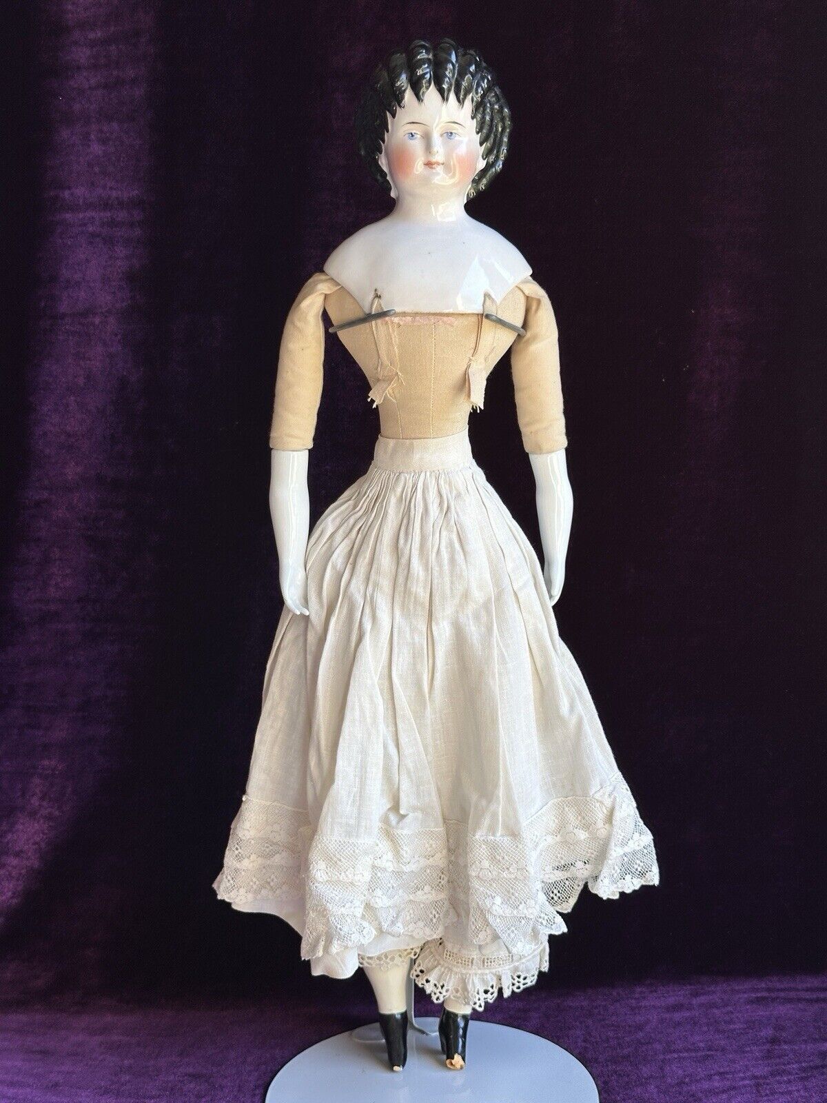 Rare Antique German 22” Alt Beck Gottschalk Curly Top Brunette China Head Doll