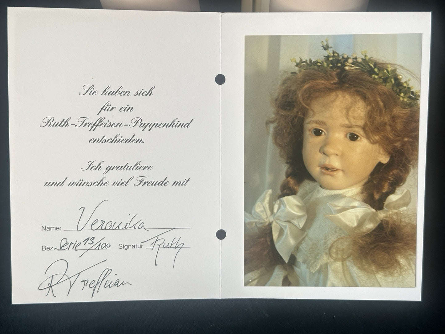 Collectible Artist 28” Porcelain Doll “Veronika” by Ruth Treffeisen LE 100 COA