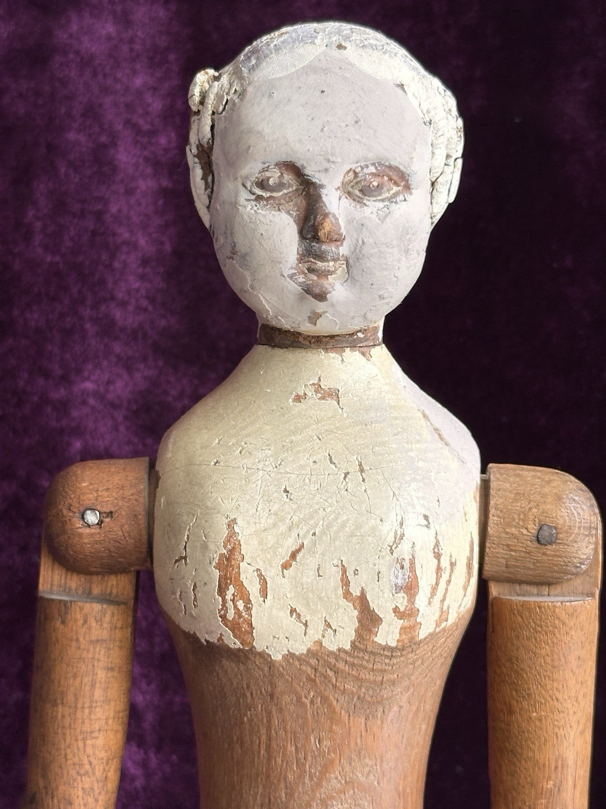 Rare Early American 15” Joel Ellis Metal Wood Jointed Doll