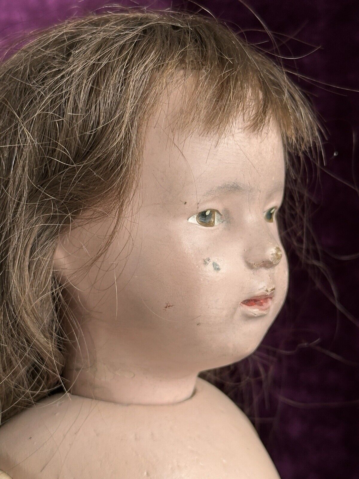 Antique 14” American Schoenhut Model 312 Wood Carved Spring Jointed Girl Doll