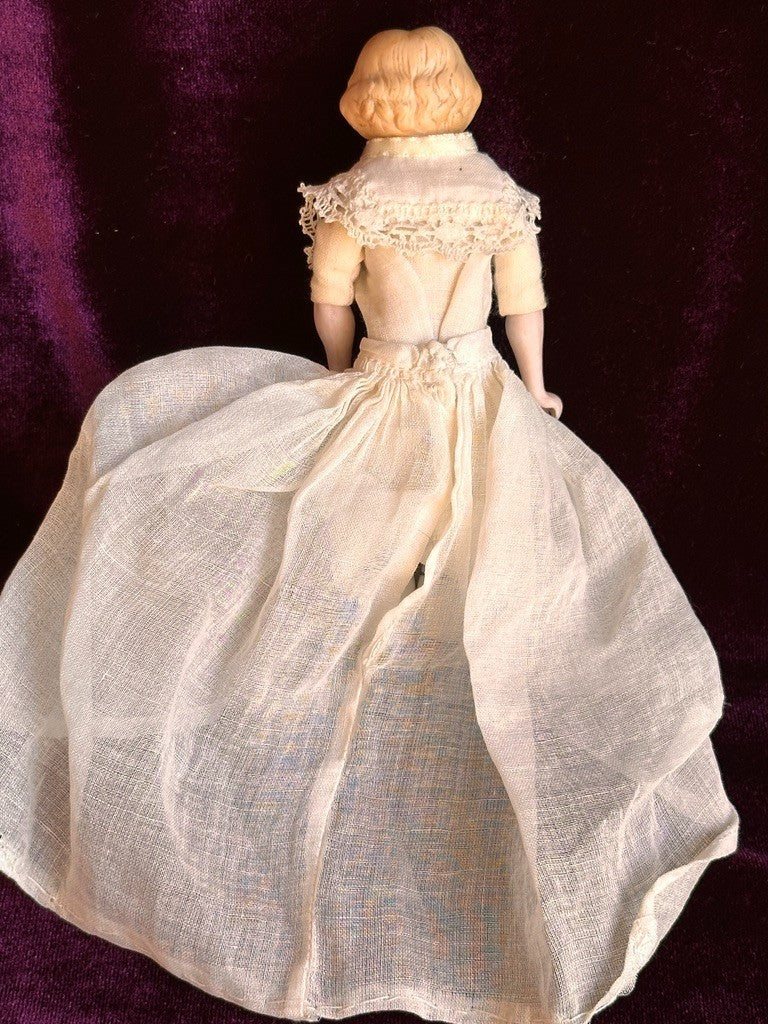 Antique German 5.25” Bisque Shoulder Head Miniature Dollhouse Parian Doll