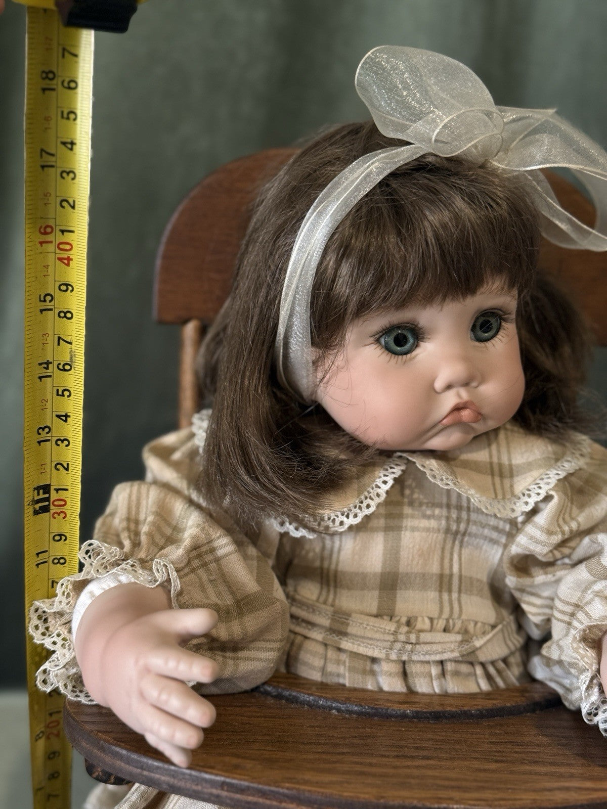 Porcelain Cindy Marschner Kimmie Porcelain Doll with Wooden Chair