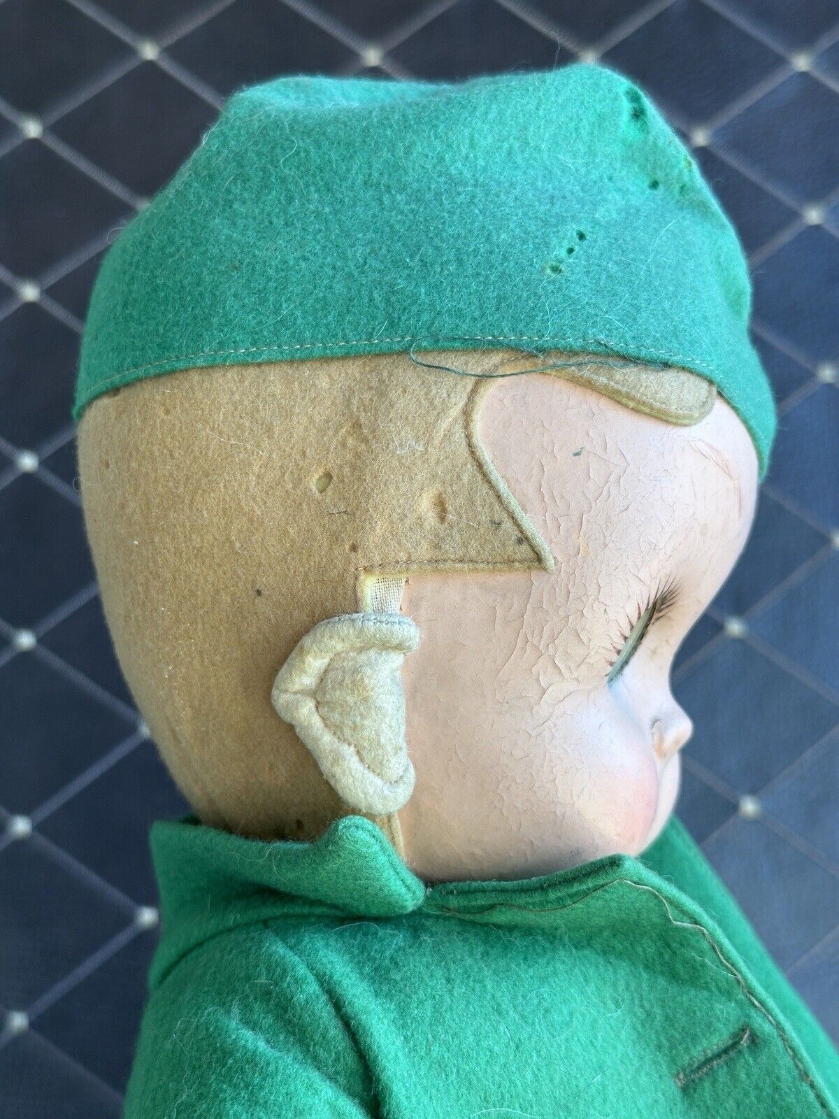 Vintage Italian 23” Lenci Didi (?) Felt Cloth Doll with Googly Disc Eyes