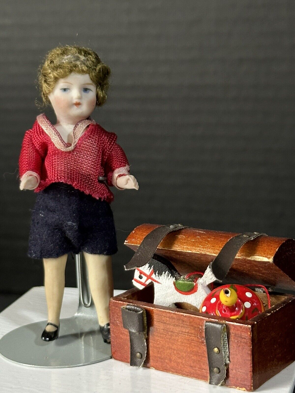 Antique German Flapper (?) All Bisque 3 3/4” Mignonette Girl Doll Dollhouse Size