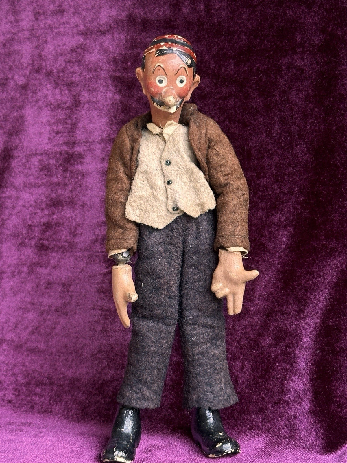 2 Antique Swiss SABA Bucherer Mutt & Jeff Ball Jointed Metal Dolls Toys