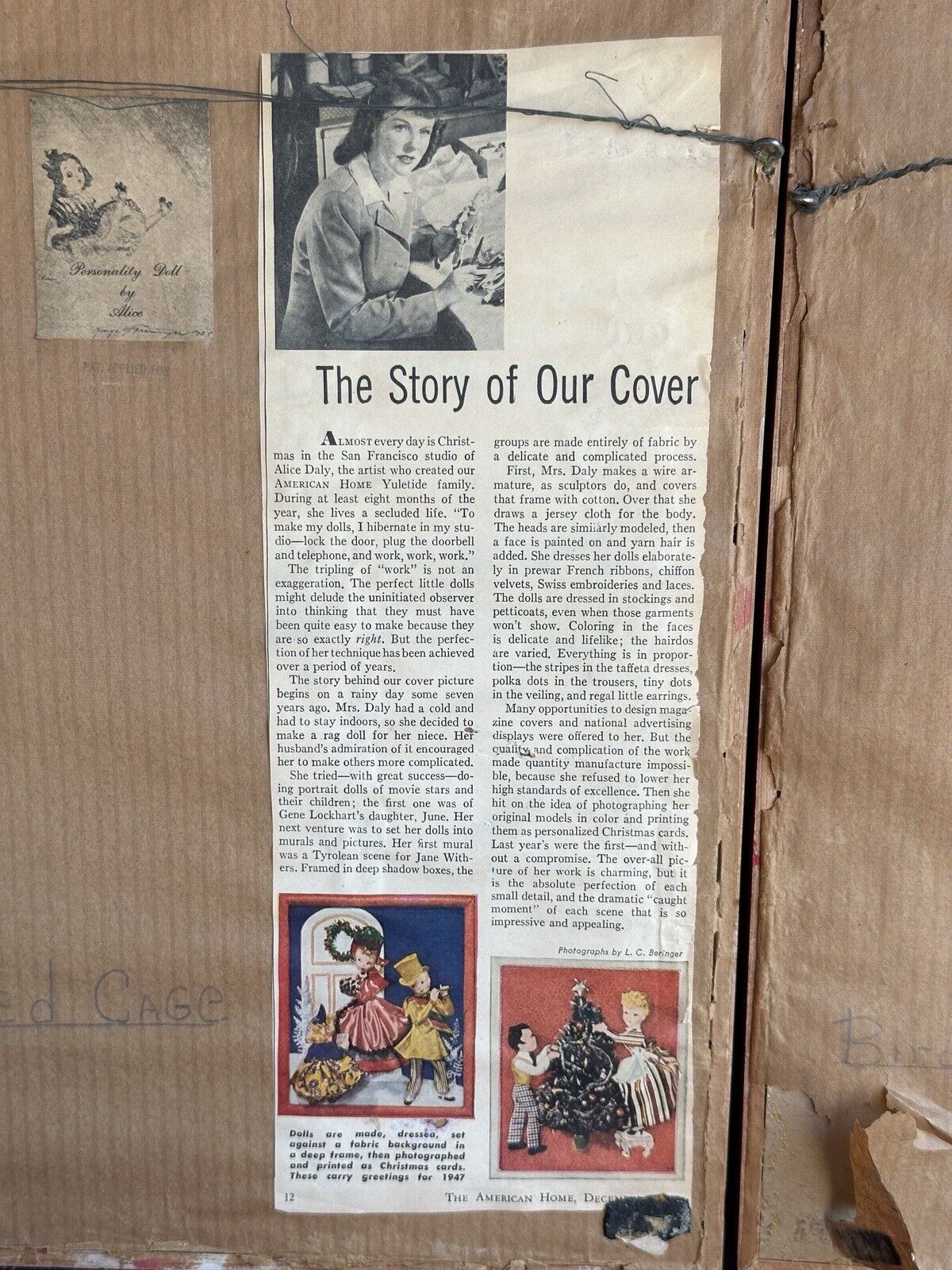 2 Vintage Framed Diorama Cloth Dolls Displays by American Artist Alice Daly