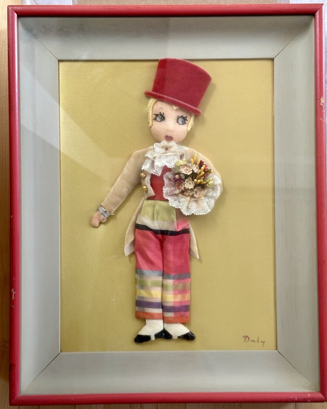 2 Vintage Framed Diorama Cloth Dolls Displays by American Artist Alice Daly