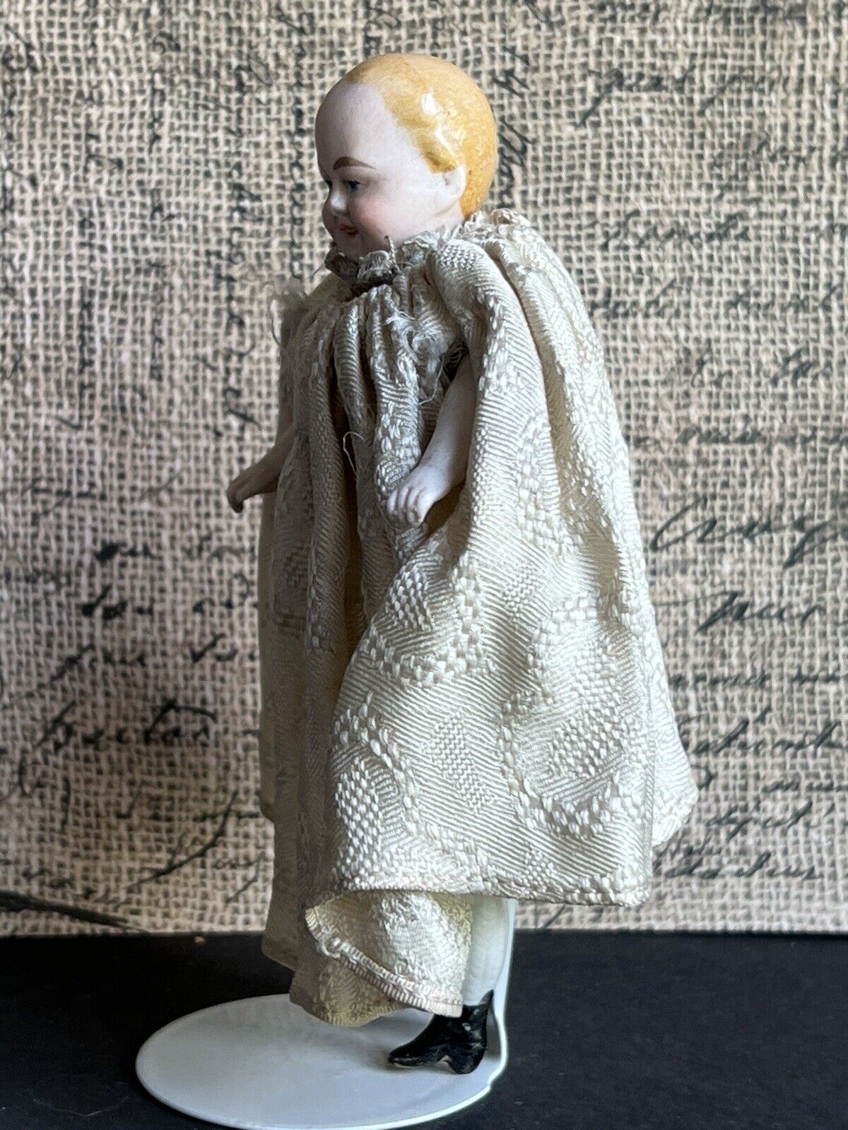 Rare Antique German 4.75” Bisque Shoulder Head Dollhouse Bald Man Doll