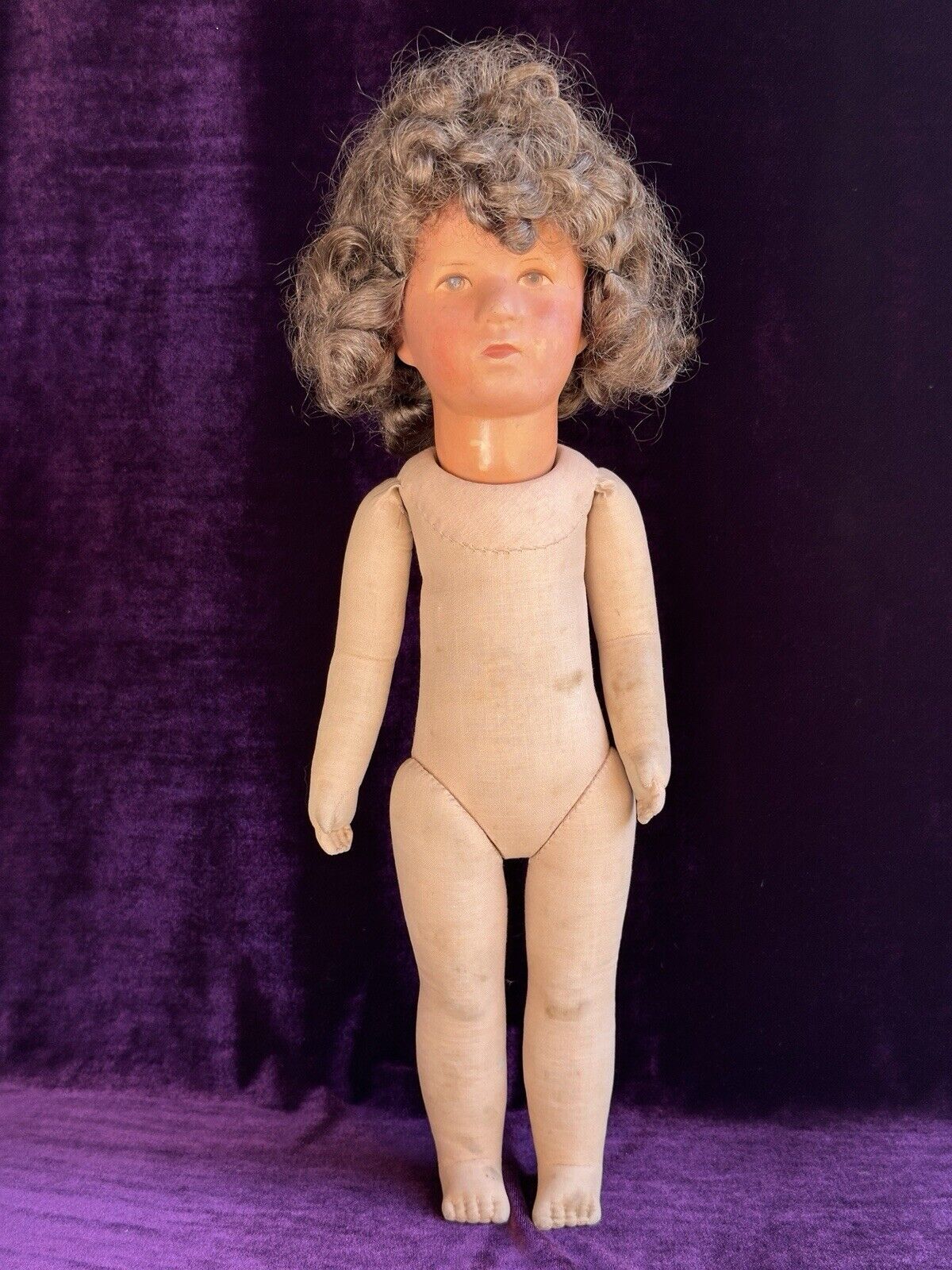 Antique German 18.5” Kathe Kruse VIII (?) Cloth Child Girl Doll with Swivel Neck