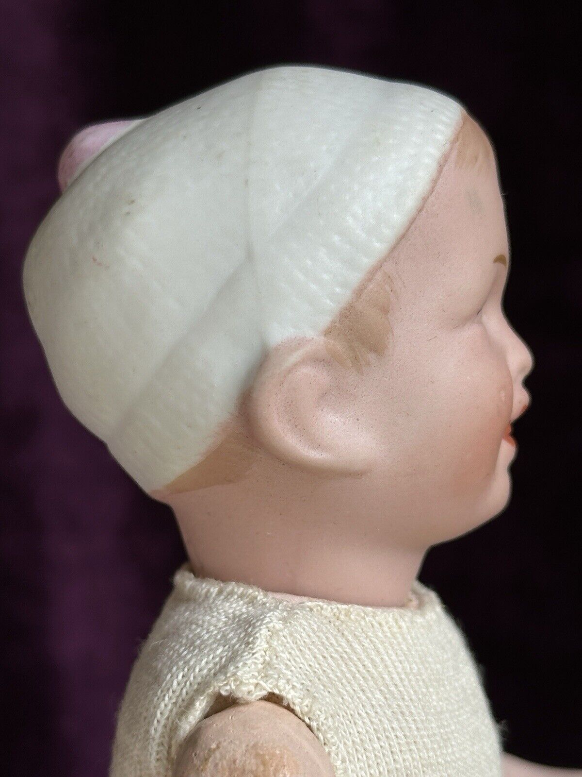 Antique German 8” Theodor Recknagel 28 Bisque Head Molded Hat Girl Baby Doll