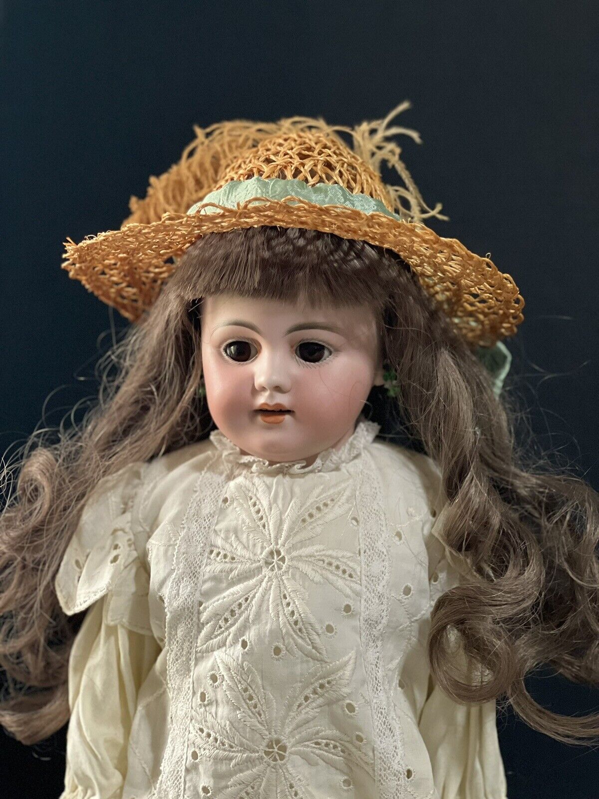 Antique German Early Simon Halbig 20” Doll Turned Head Mold 1010 Leather Body