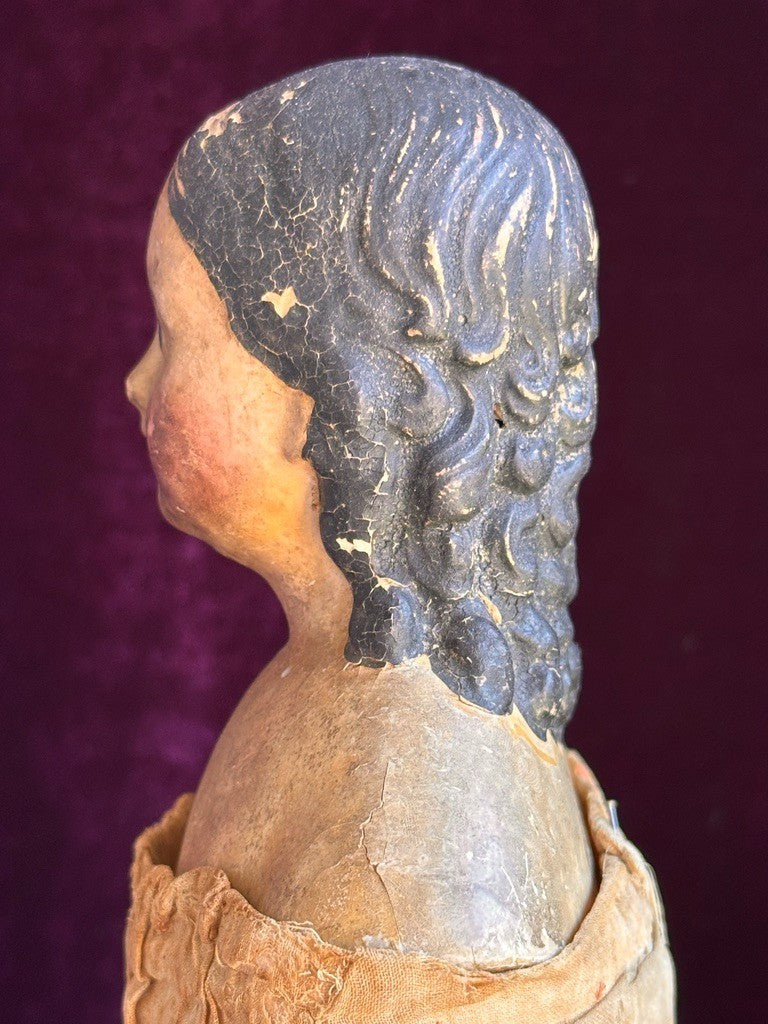 Large Antique German 18” Papier Mache Milliner’s Model Spill Curls Doll