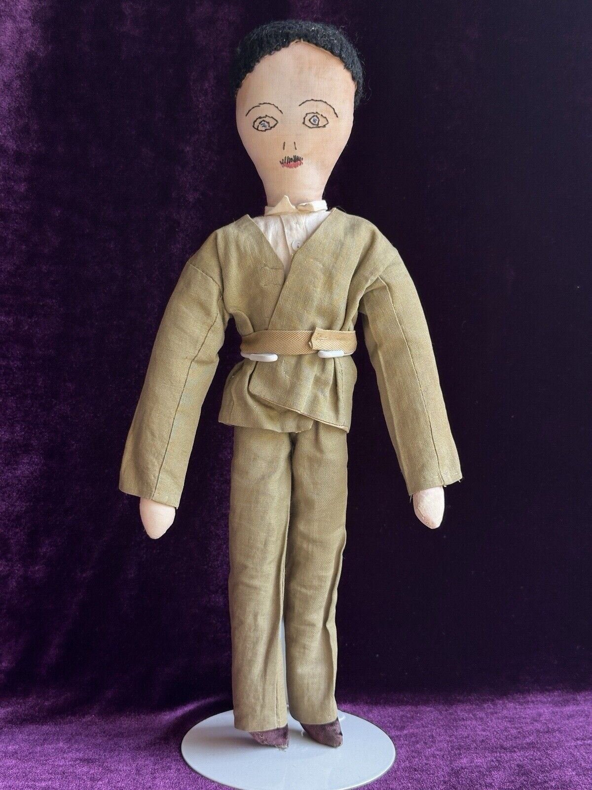 Antique American Primitive 15” Handmade Cloth Rag Folk Soldier (?) Doll