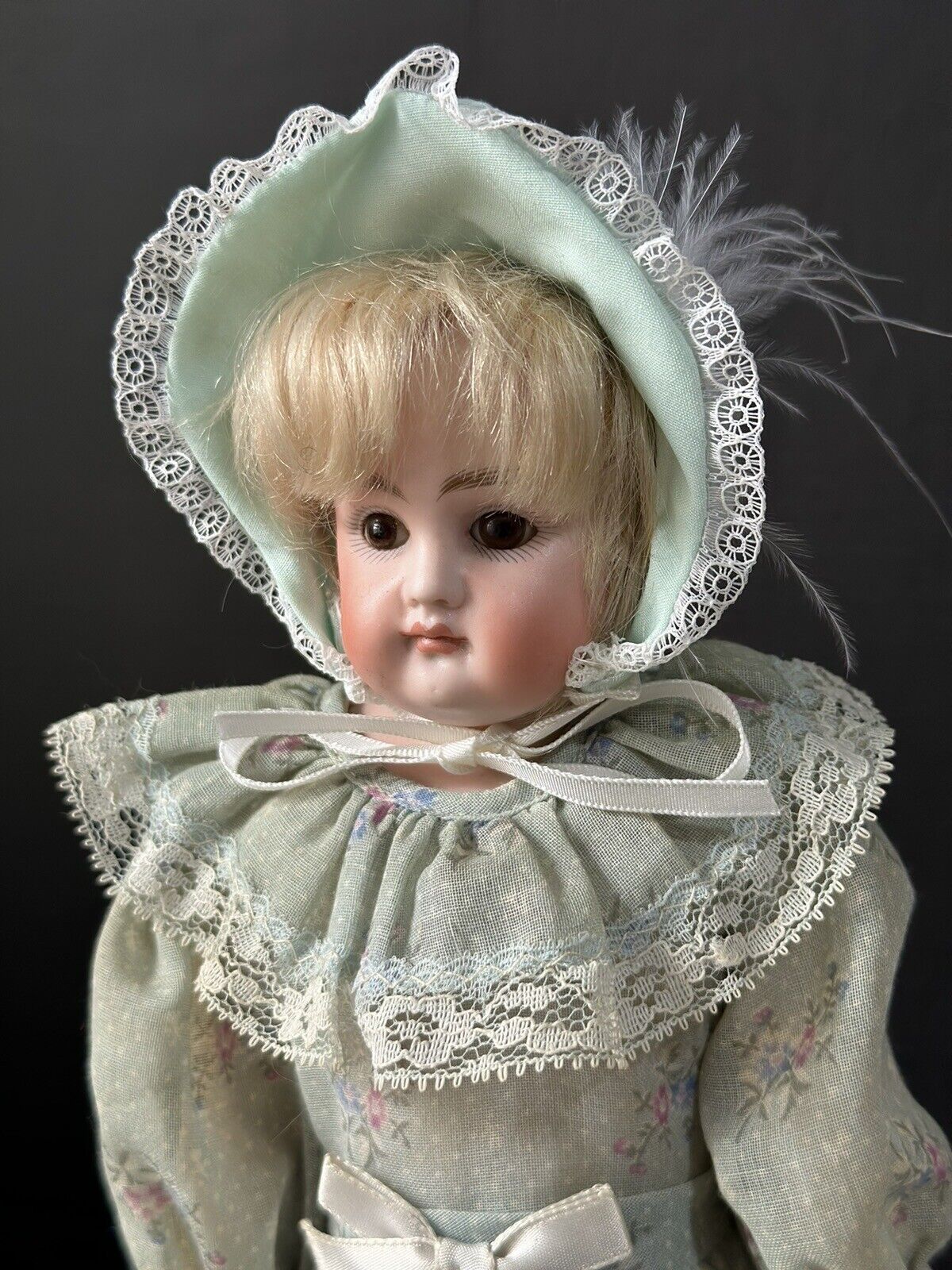 Early JDK Kestner Pouty Face Closed Mouth Bisque Shoulder Head 14” Doll Marked 3
