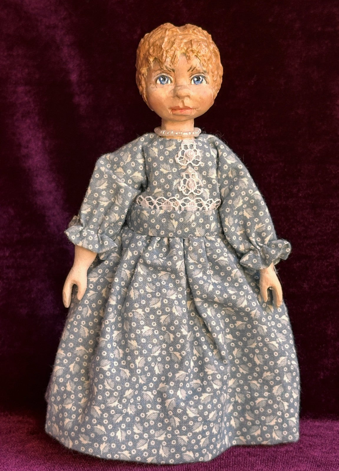 Collectible Handcarved 6.75" Wooden Hitty Girl Doll By Artist Connie Hardt