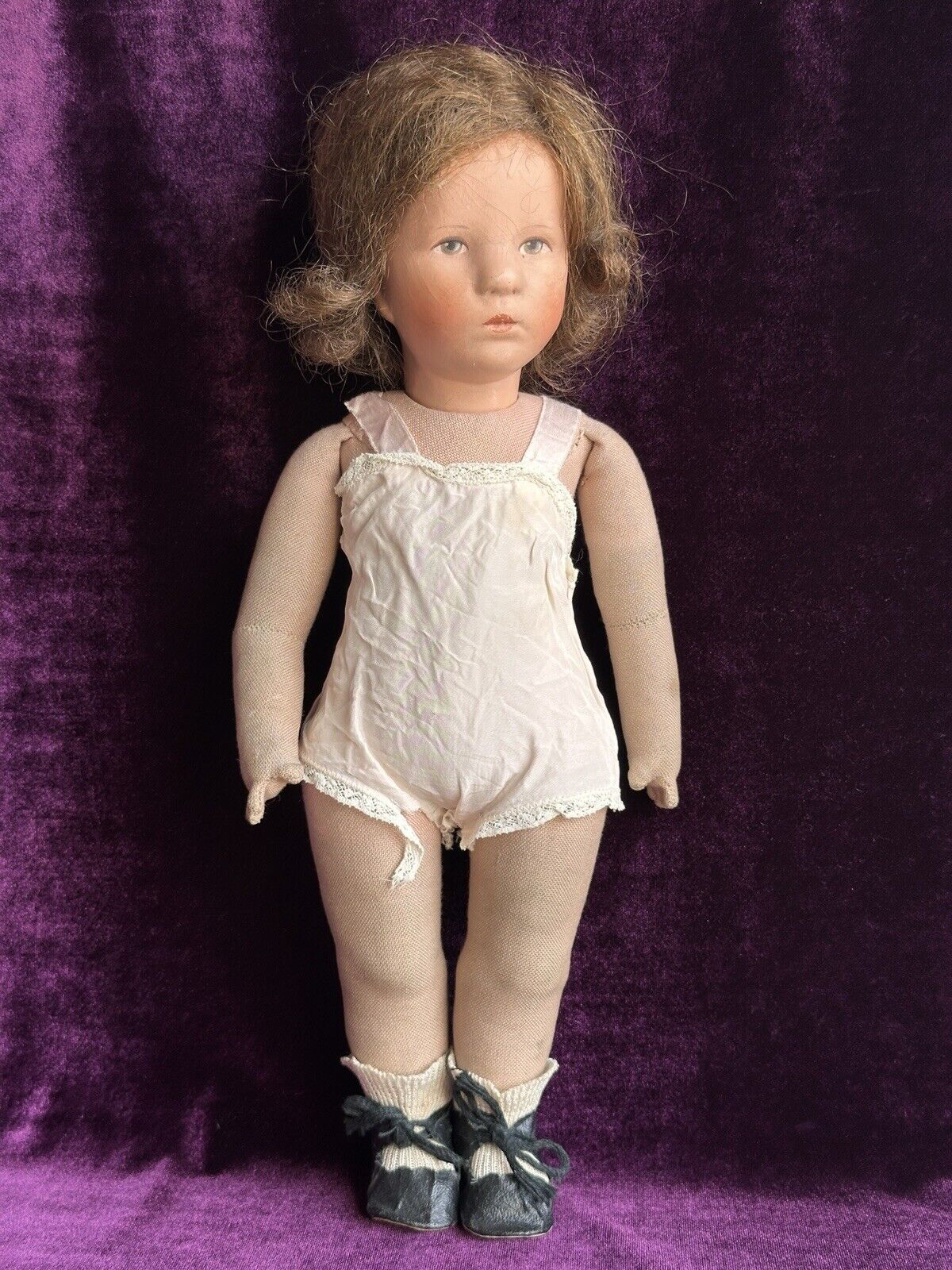 Vintage 14” Kathe Kruse IX German Child Cloth Girl Doll with Swivel Head