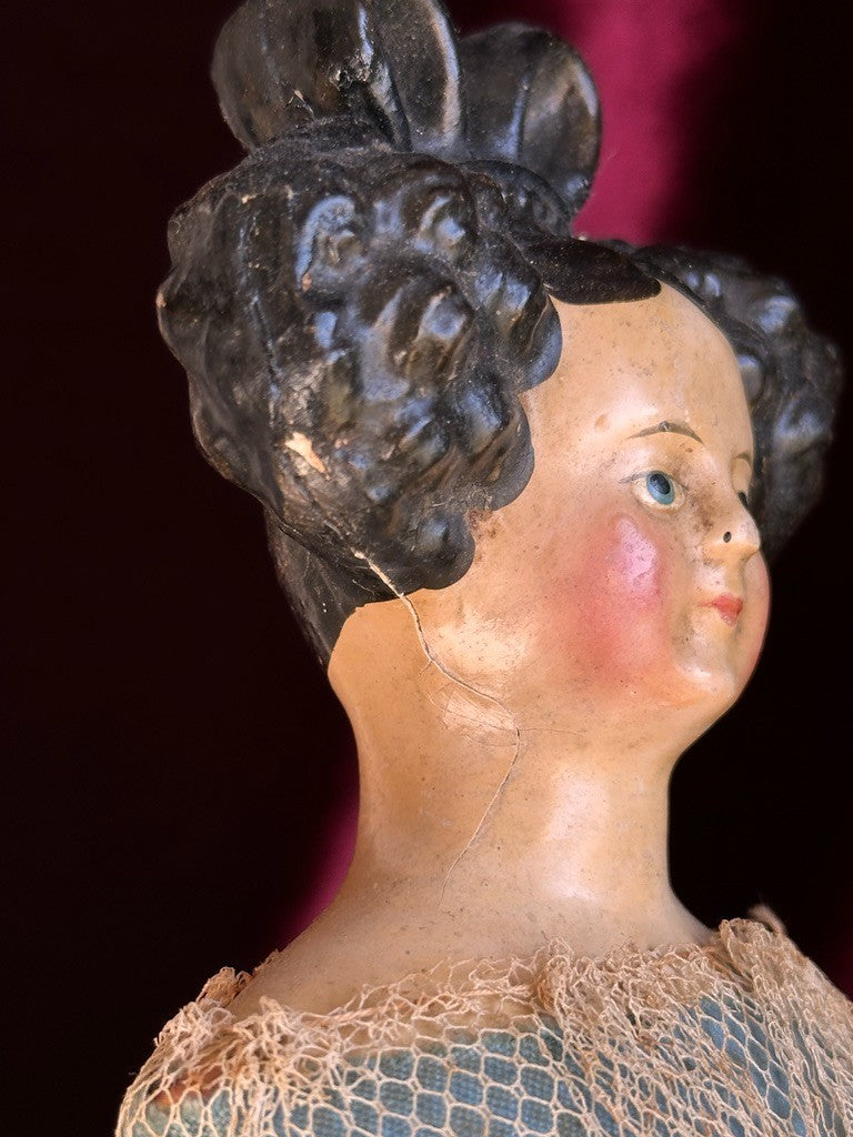 Antique German 12.75” Papier Mache Milliner’s Model Apollo Knot Coiffure Doll