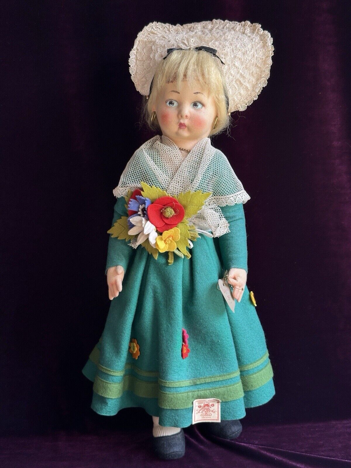 Vintage Italian Lenci 19” Felt Doll in Regional Torino Costume with Tags