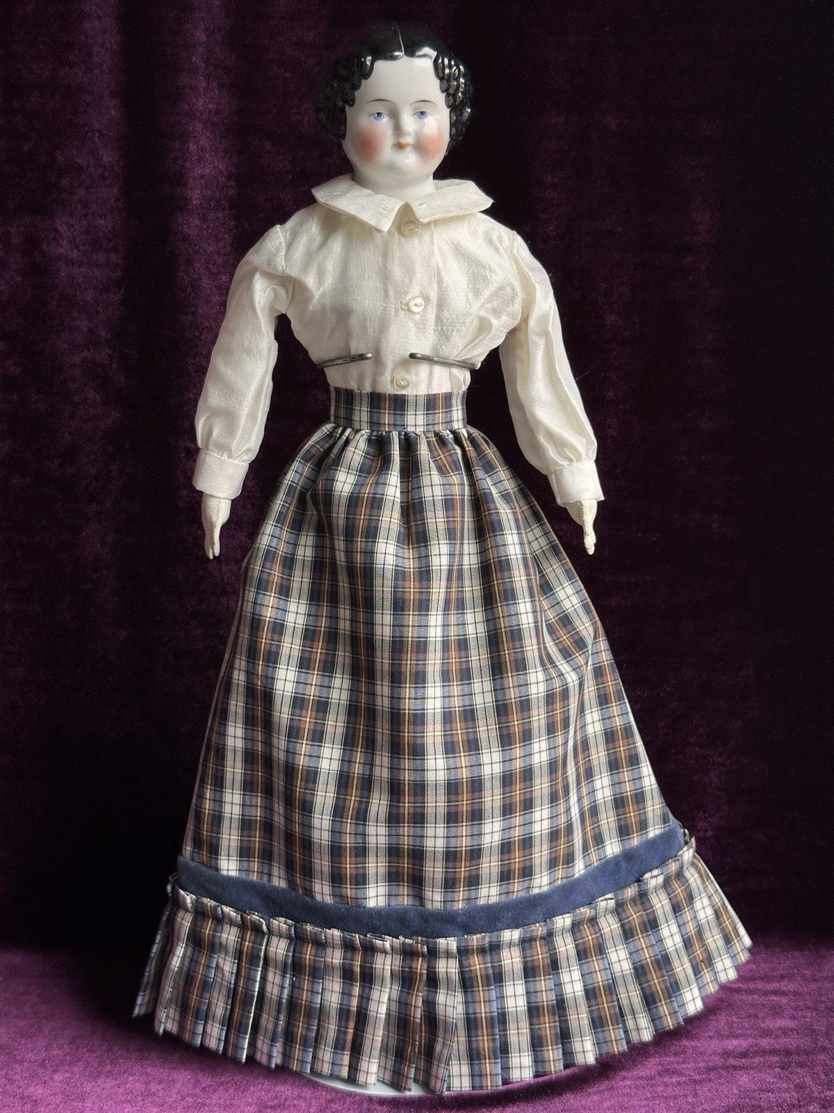 Antique German 19” Flat Top Highbrow Three Holes China Shoulder Head Doll