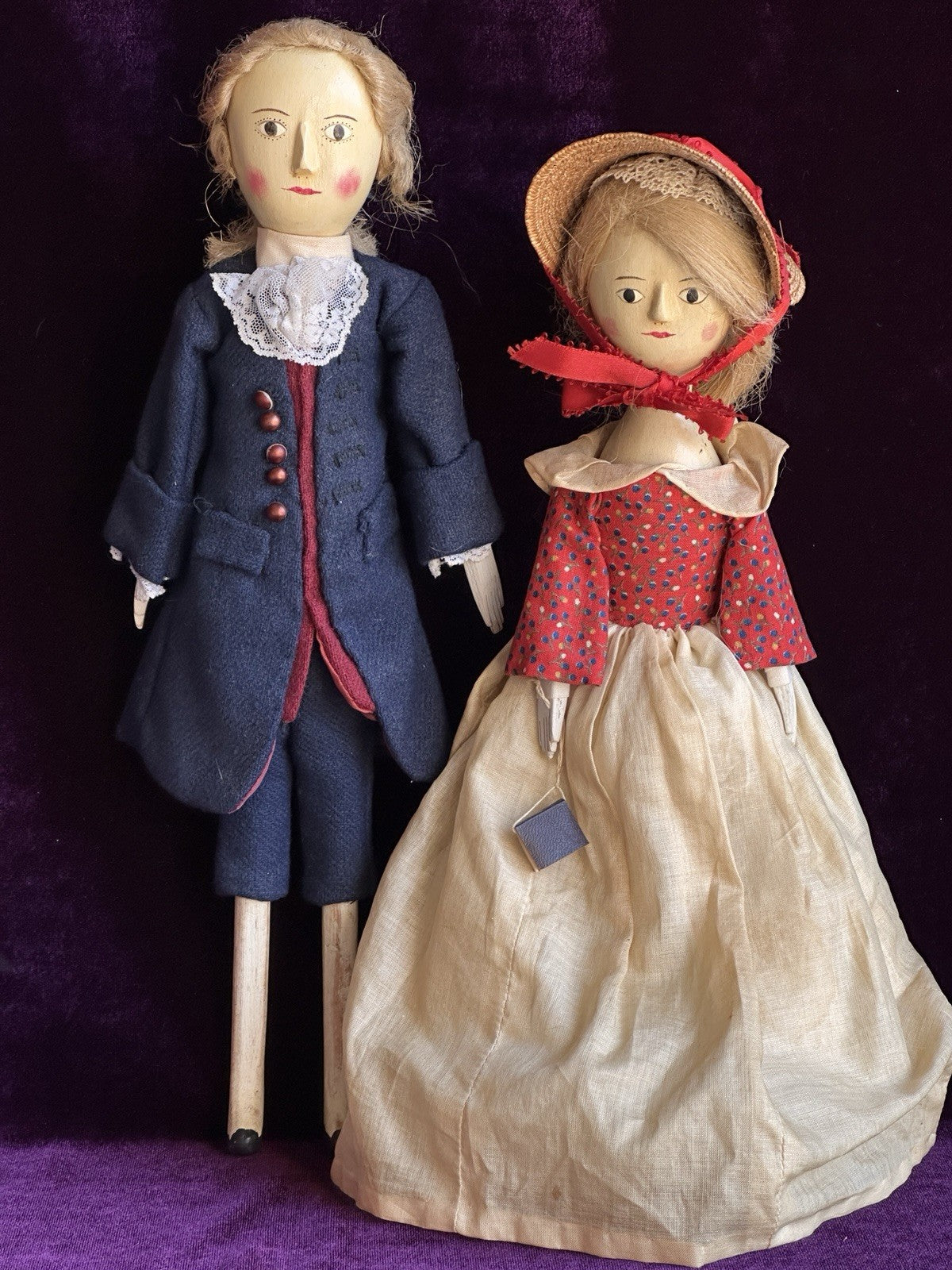 Vintage Fred Laughon Peg Wooden Hagar and Mr Tyler Dolls Grodnertal Style
