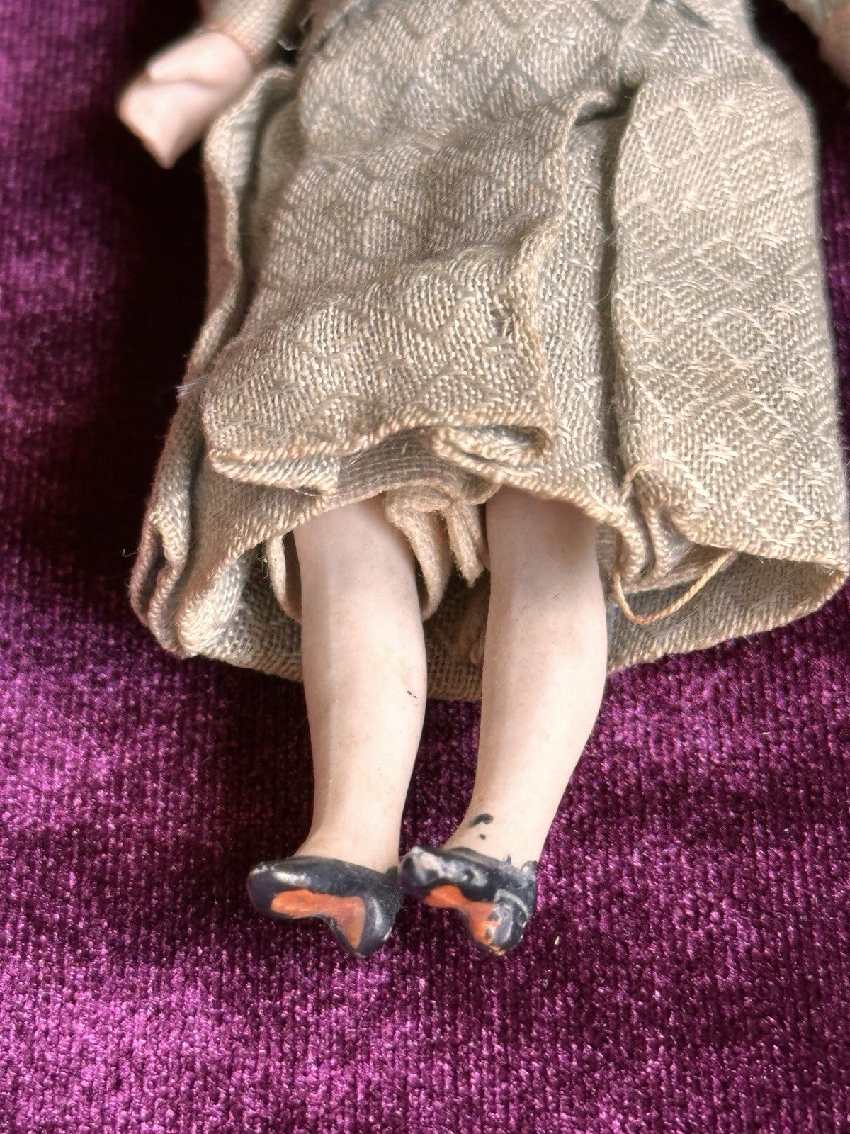 Antique German 5.375” Bisque Cloth Miniature Dollhouse Parian Doll