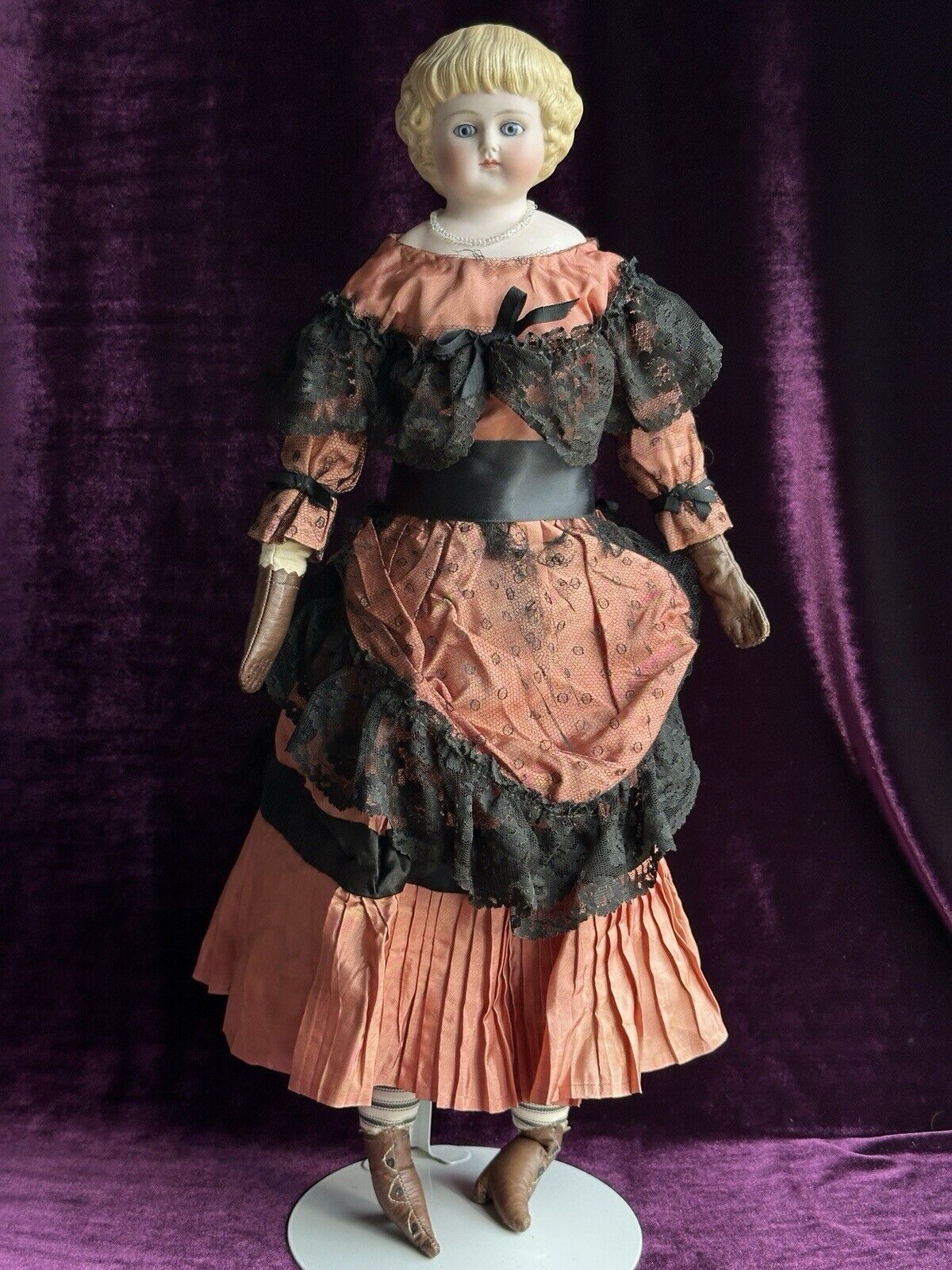 Antique German 24" ABG 1000 Highland Mary Parian China Head Doll with Glass Eyes