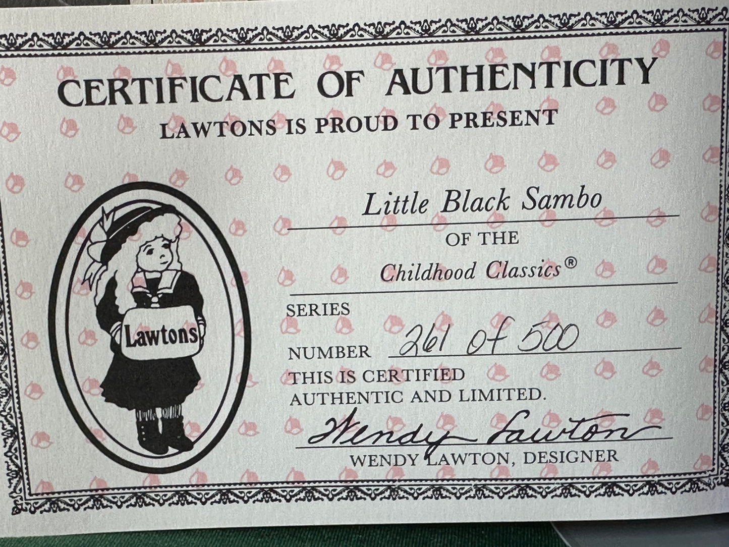Wendy Lawton “Little Black Sambo” 13” Porcelain Doll Box/Tag/COA LE 261/500