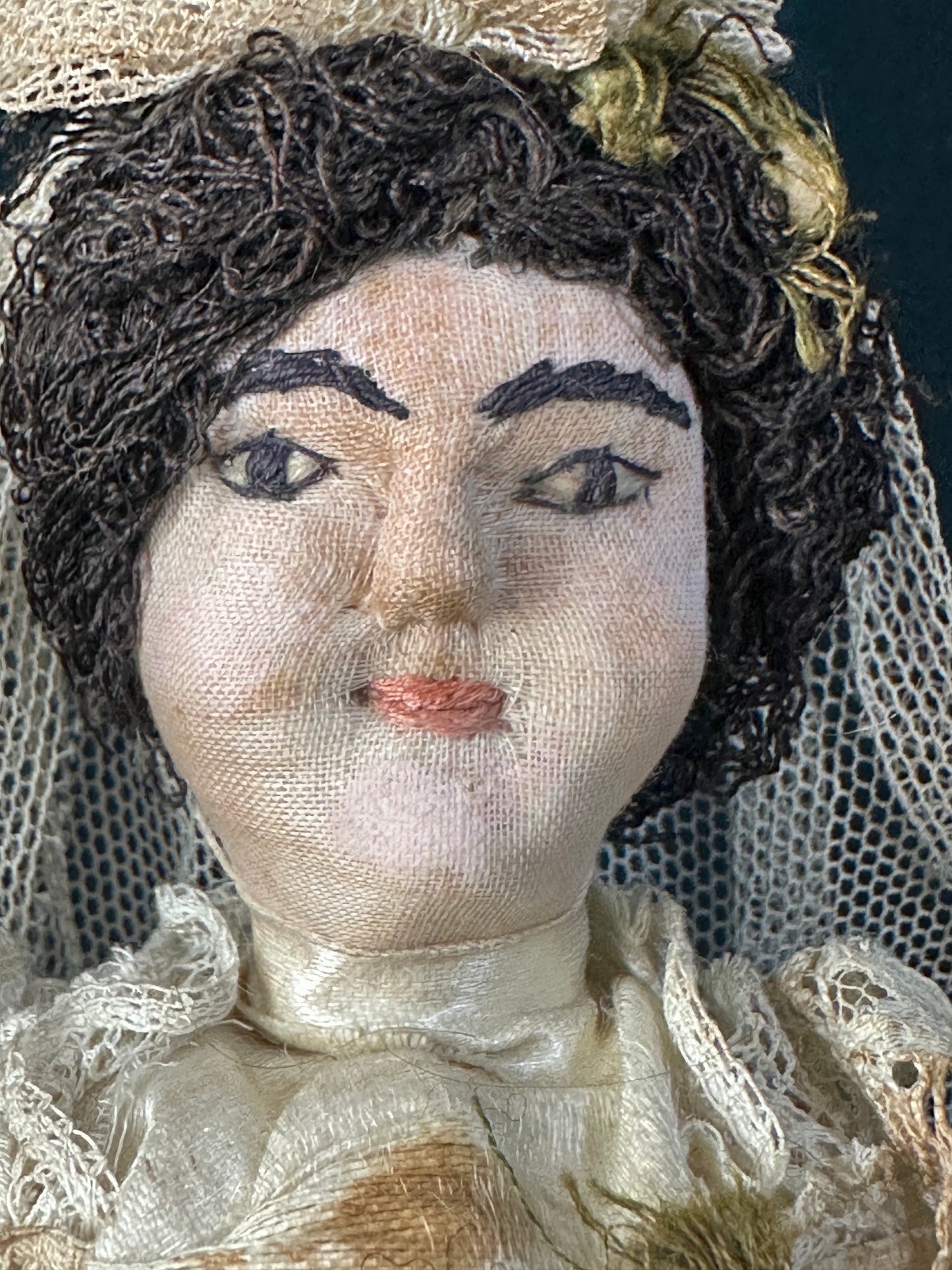 Lot Of 2 Antique 1900’s Early Cloth 10” Bride and Groom Stockinette Dolls