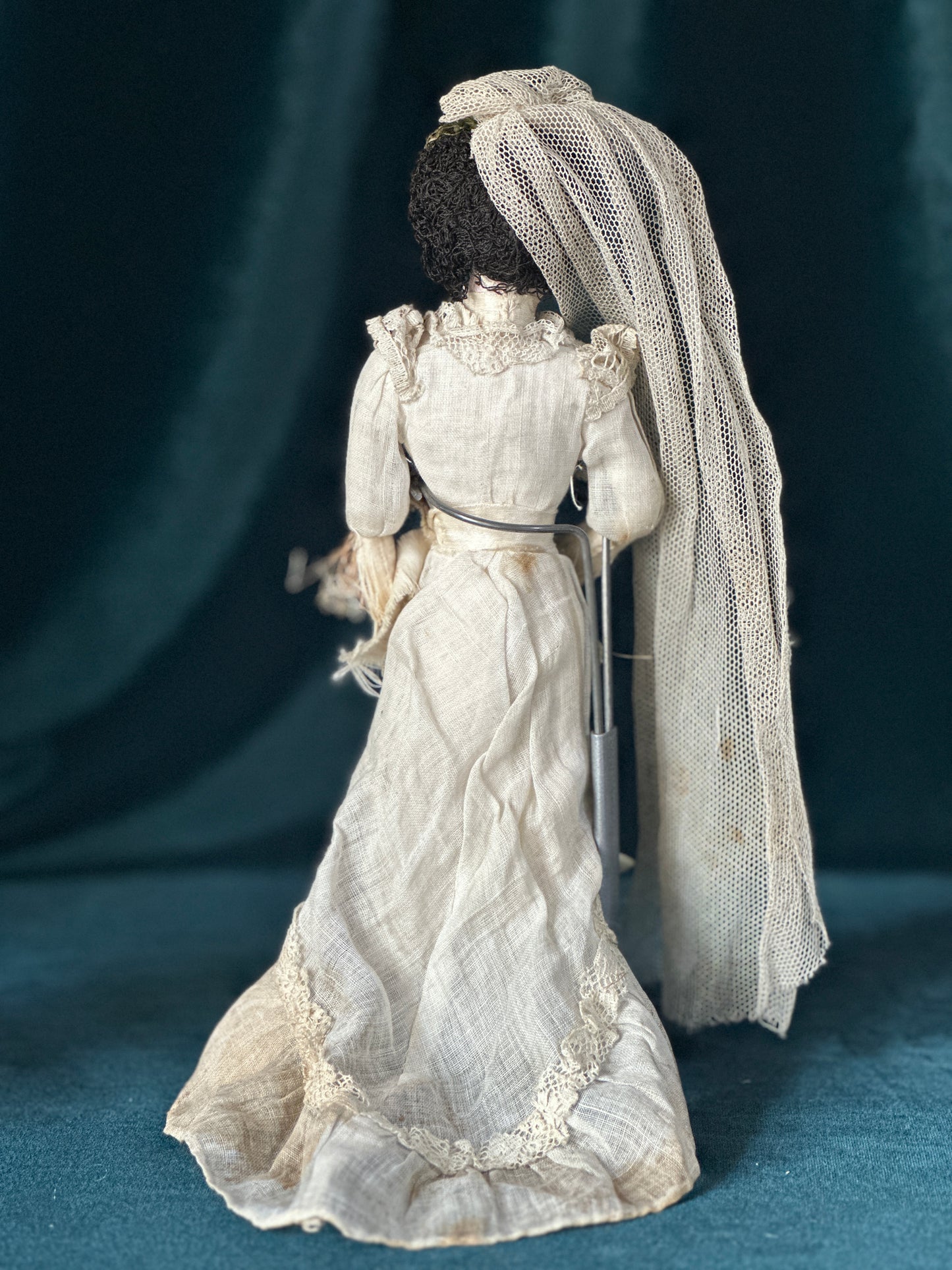 Lot Of 2 Antique 1900’s Early Cloth 10” Bride and Groom Stockinette Dolls