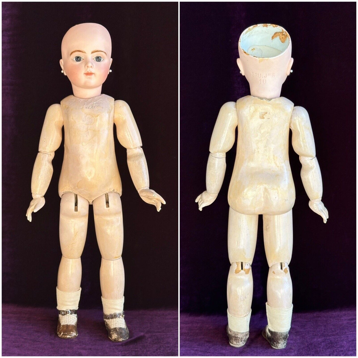 Antique French 22” Bru Jne R 10 Bebe Bisque Head Composition Body Doll