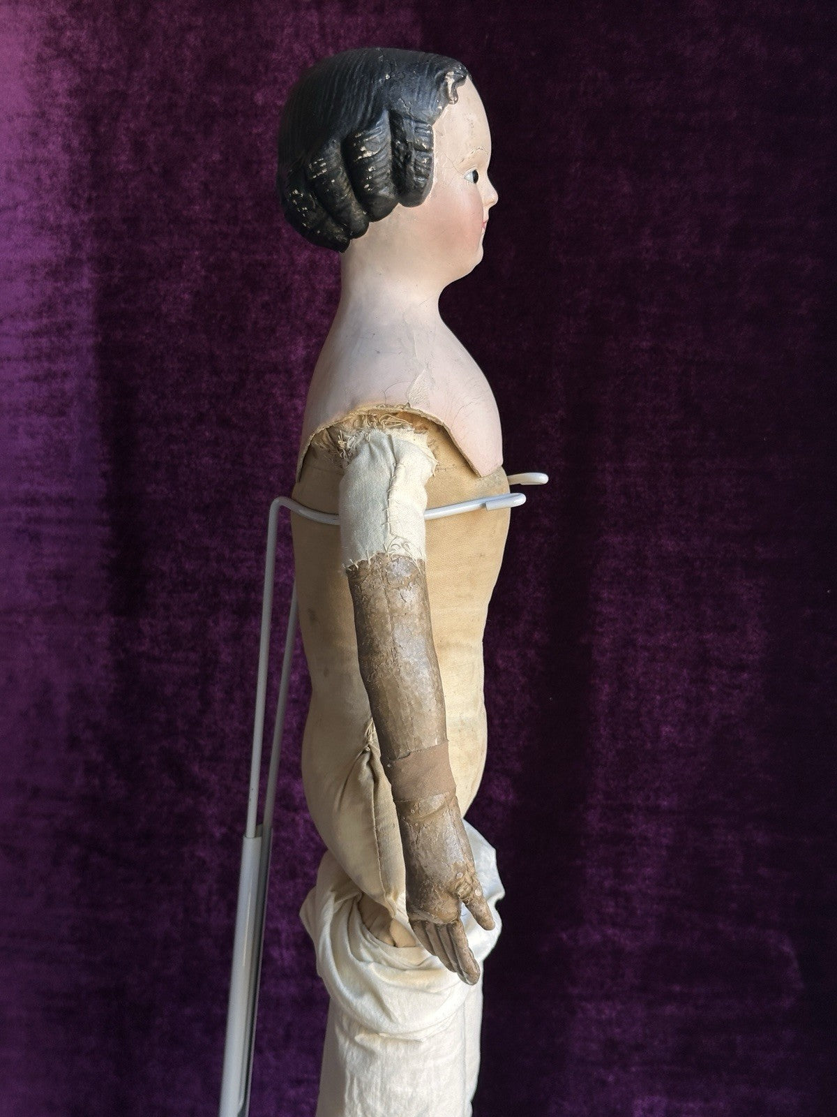 Antique Greiner Style 26” Flat Top Papier Mache Fashion Lady Doll Glass Eyes