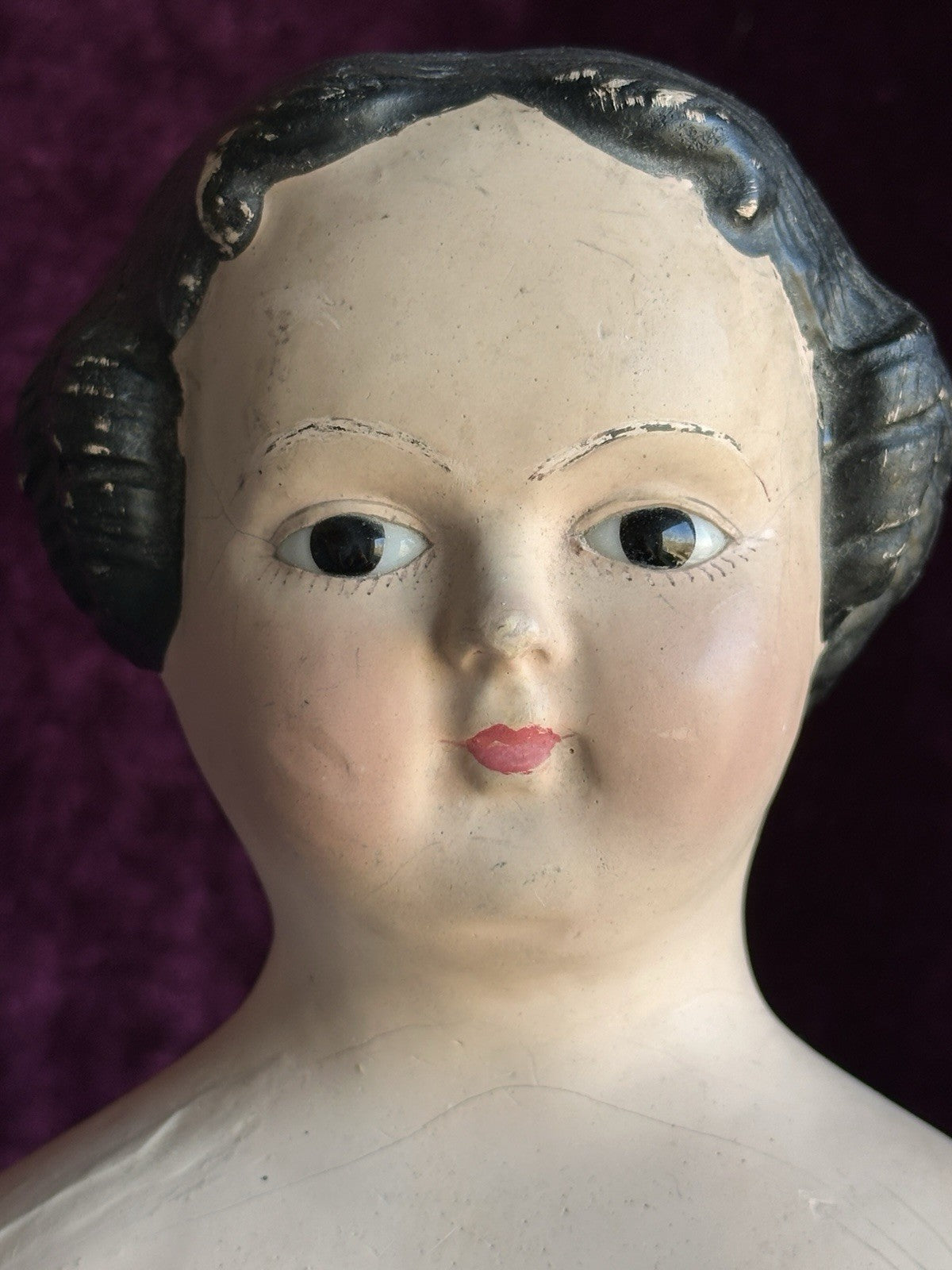 Antique Greiner Style 26” Flat Top Papier Mache Fashion Lady Doll Glass Eyes