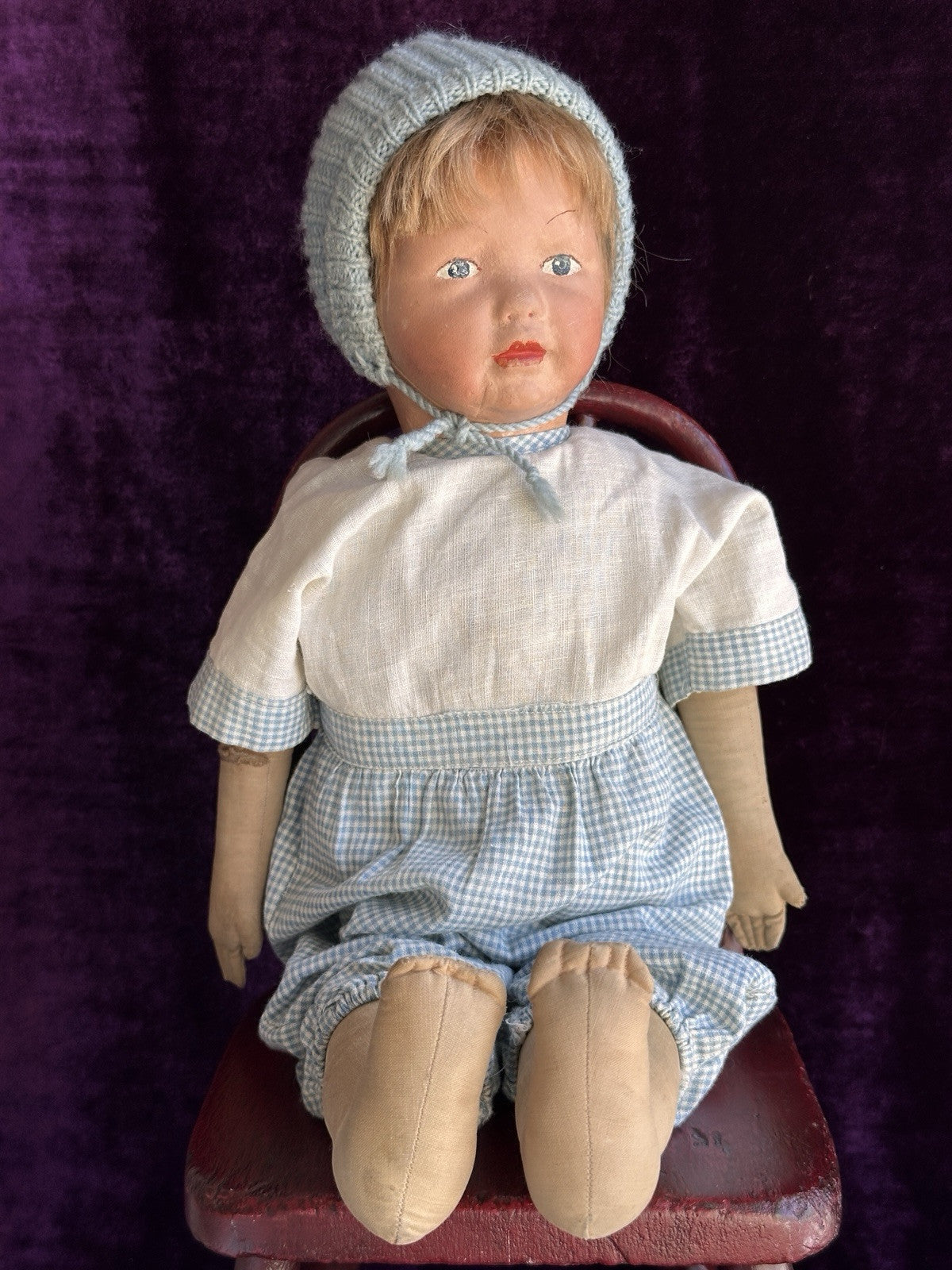 Antique American 19” Kamkins Cloth Oil Painted Doll